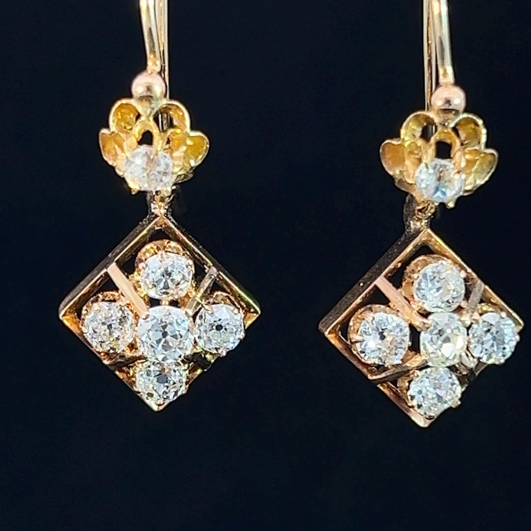 Boucles d'oreilles pendantes édouardiennes en diamant Circa 1900-10 en vente 2