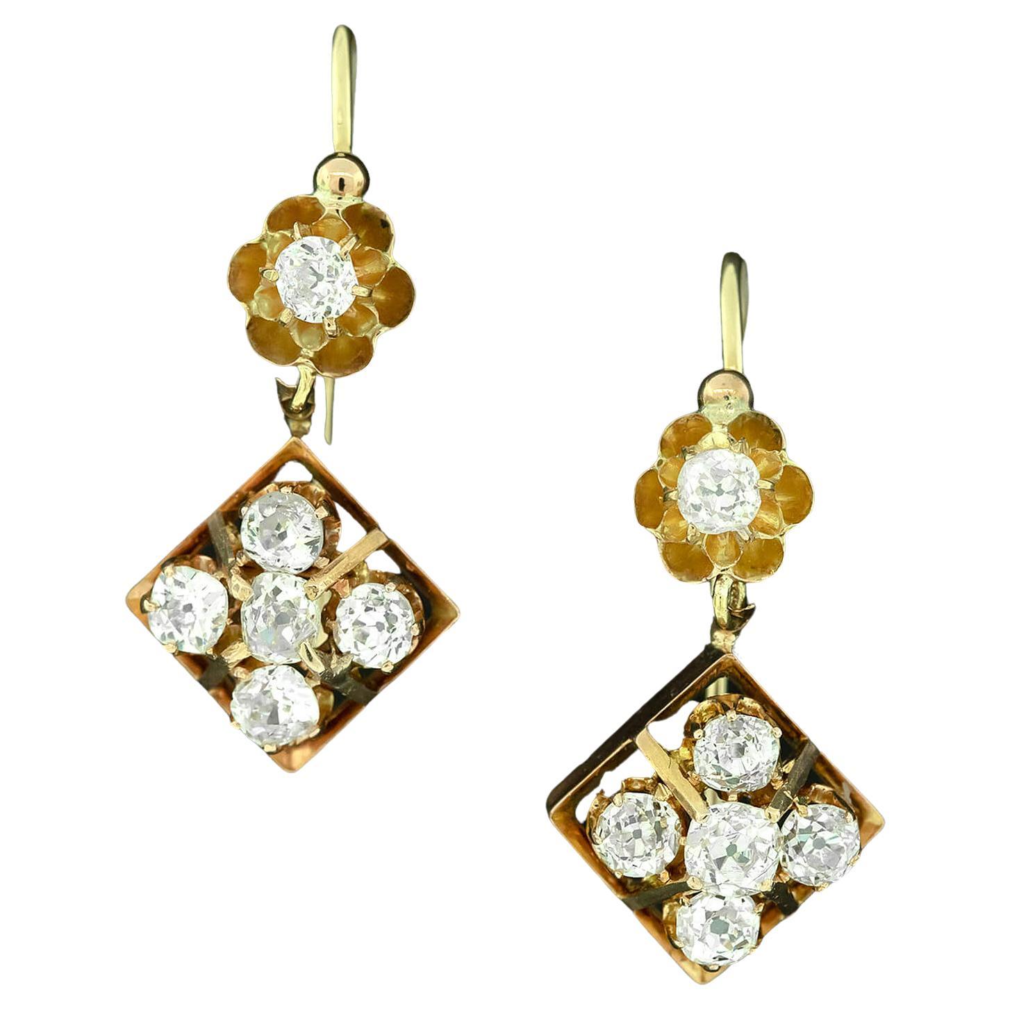 Boucles d'oreilles pendantes édouardiennes en diamant Circa 1900-10 en vente