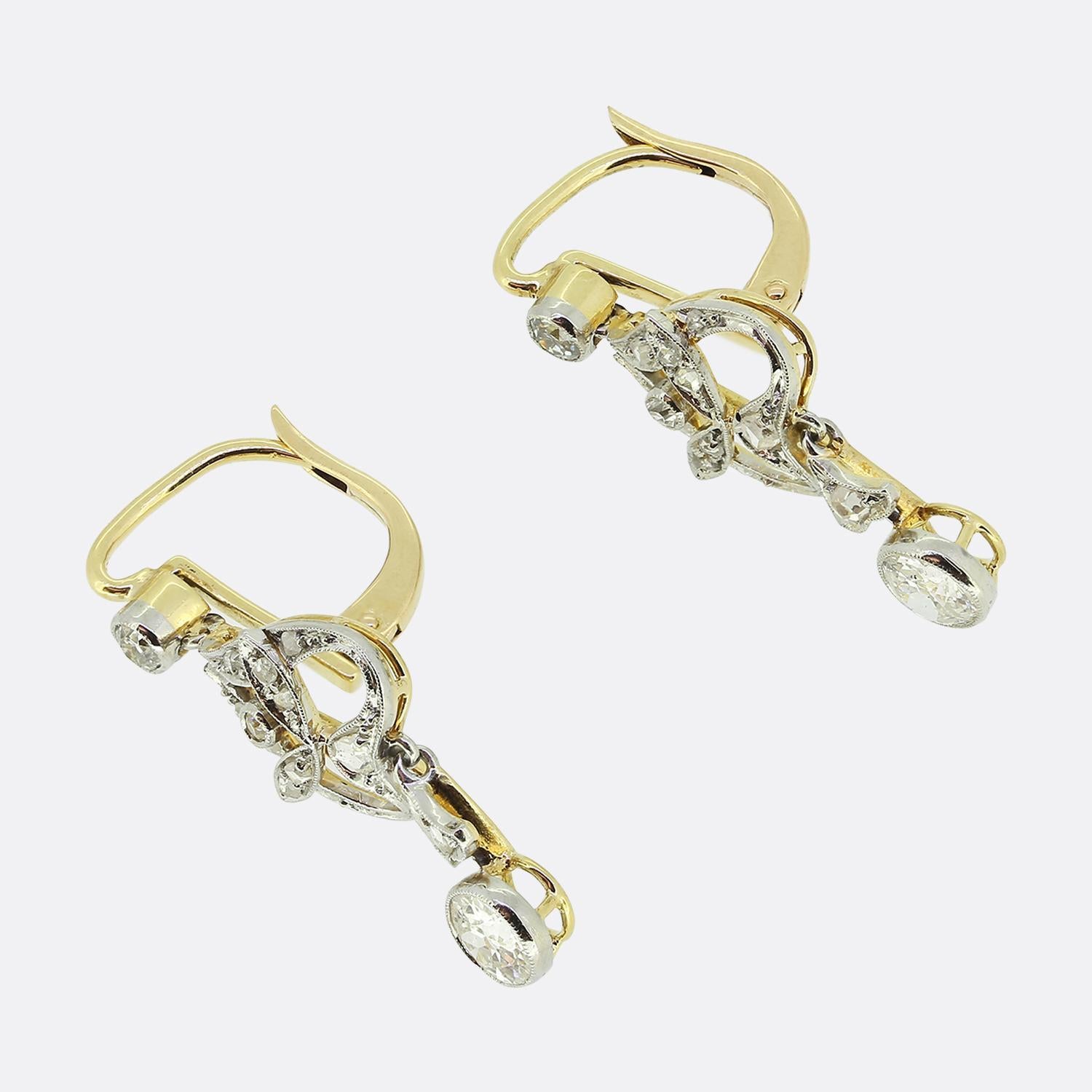 Old European Cut Edwardian Diamond Drop Earrings For Sale