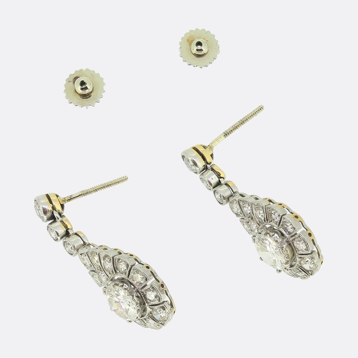 Old European Cut Edwardian Diamond Drop Earrings For Sale