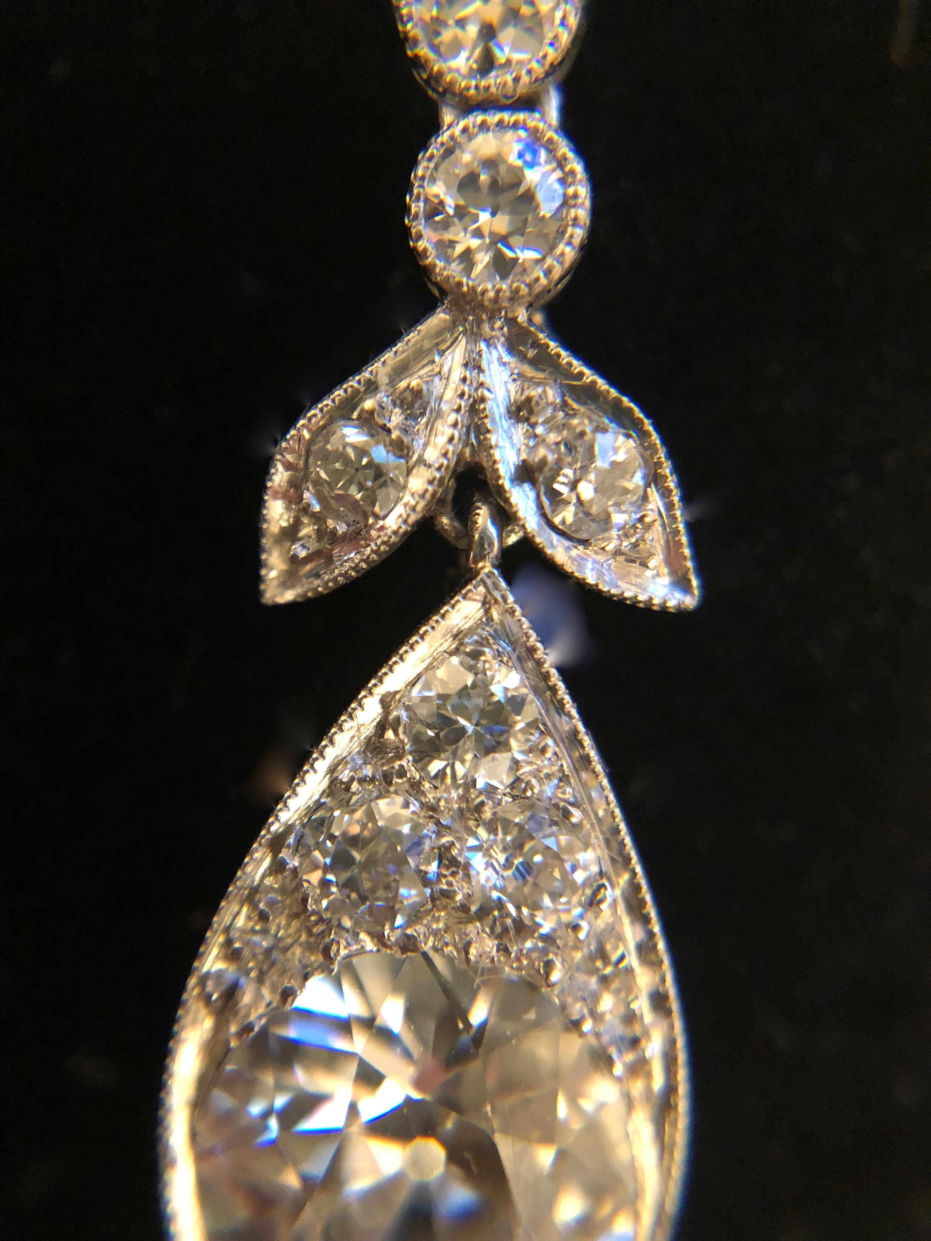 Diamant-Tropfen-Ohrringe aus der Edwardianischen Zeit (Alteuropäischer Schliff) im Angebot