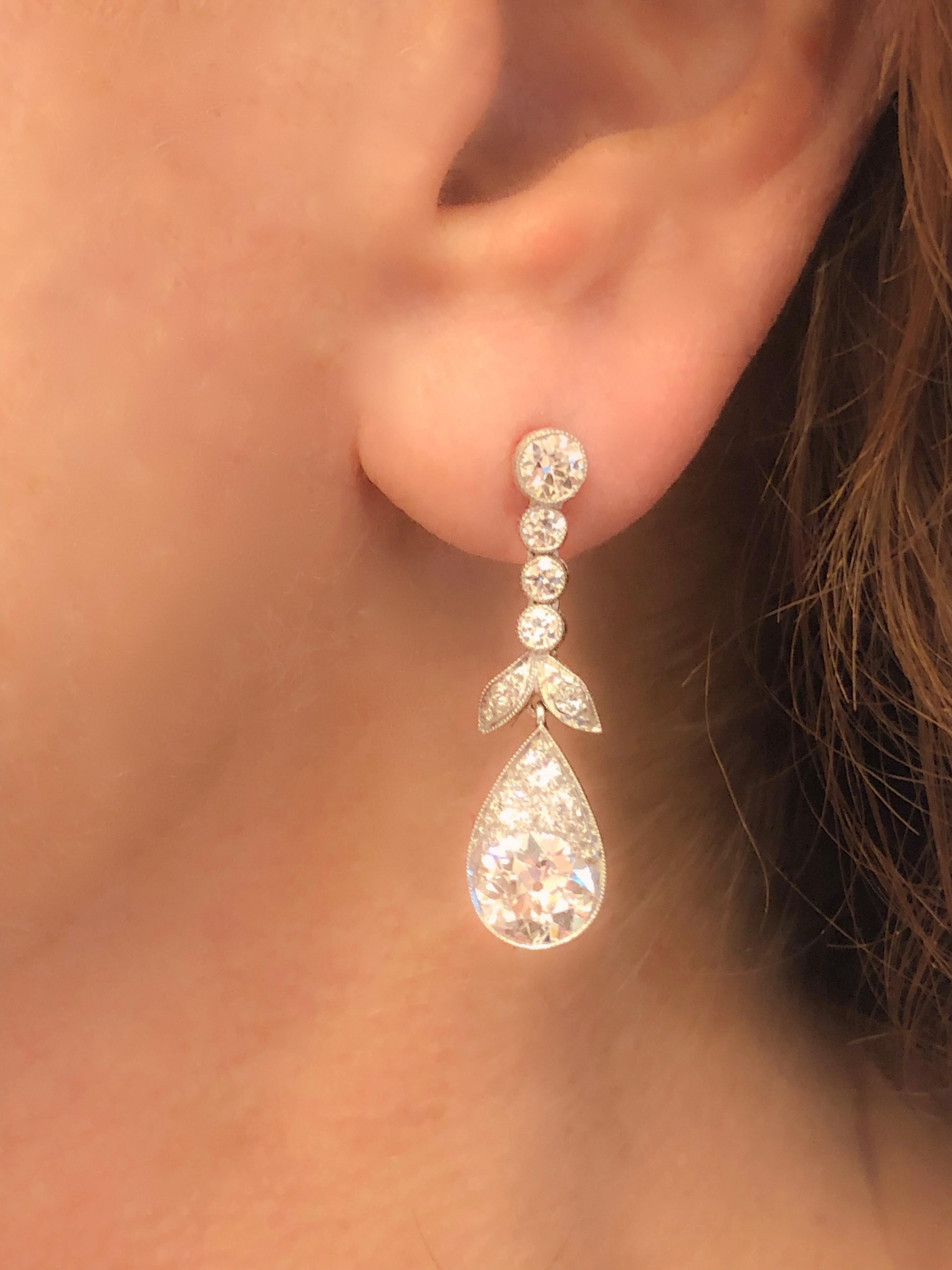 Old European Cut Edwardian Diamond Drop Earrings For Sale