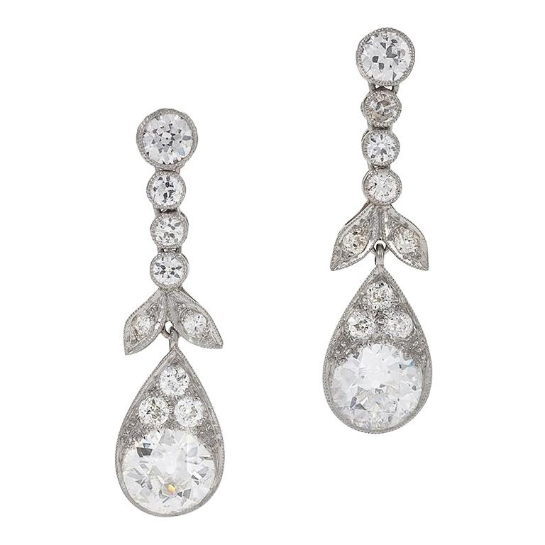 Diamant-Tropfen-Ohrringe aus der Edwardianischen Zeit im Angebot