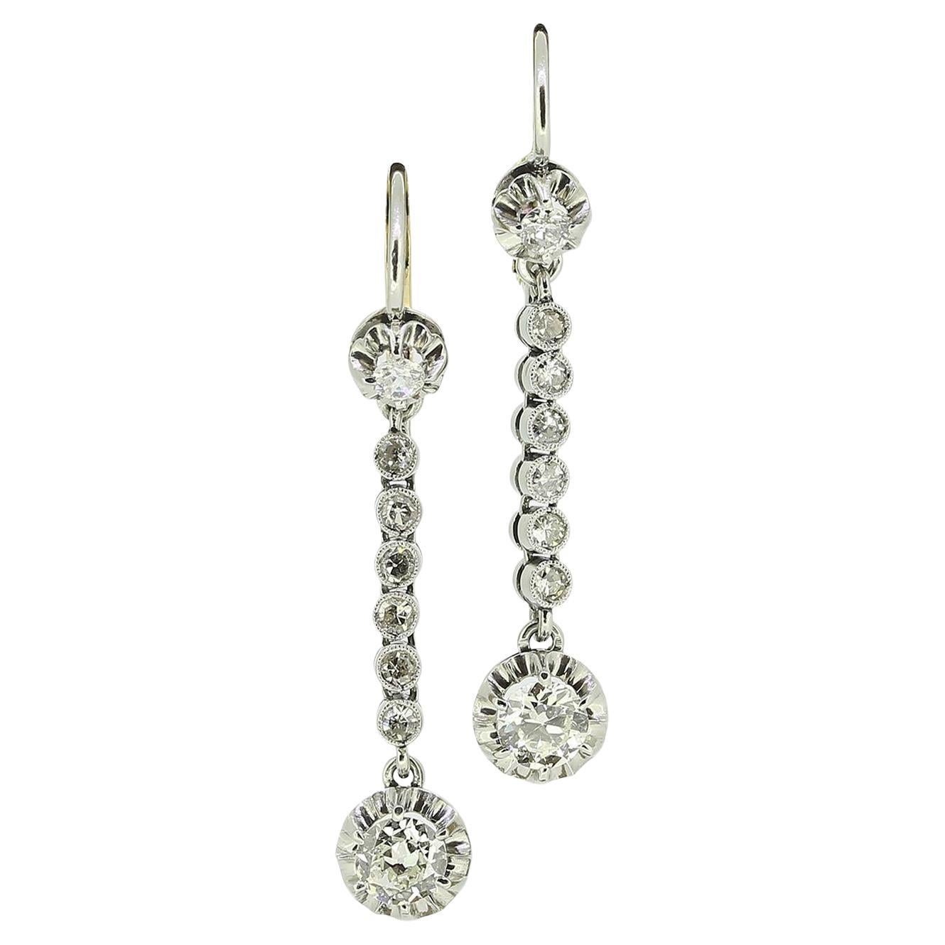 Edwardian Diamond Drop Earrings For Sale