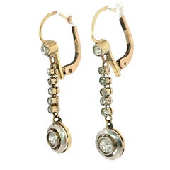 Edwardian Diamond Drop Earrings in Platinum-Topped 14K Yellow Gold