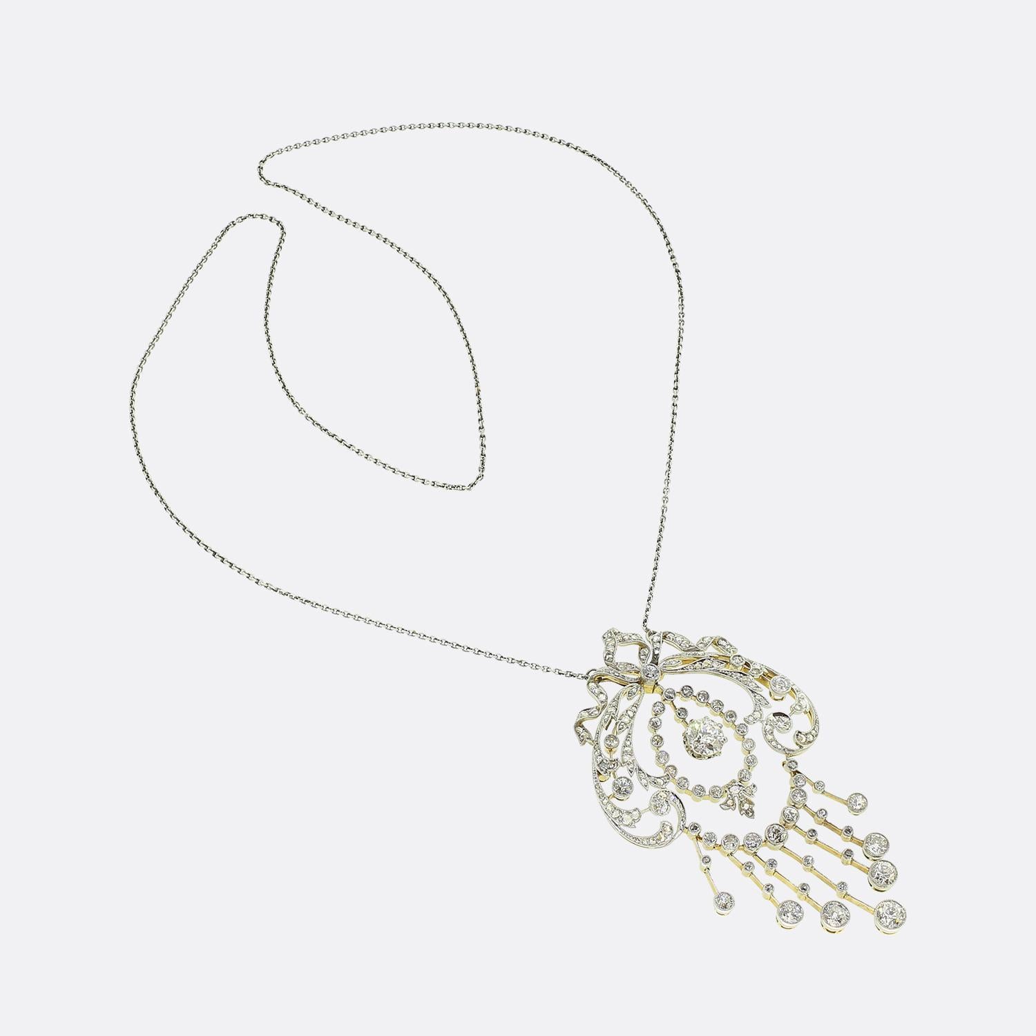 Taille vieille Europe Collier de gouttes de diamants de style édouardien en vente