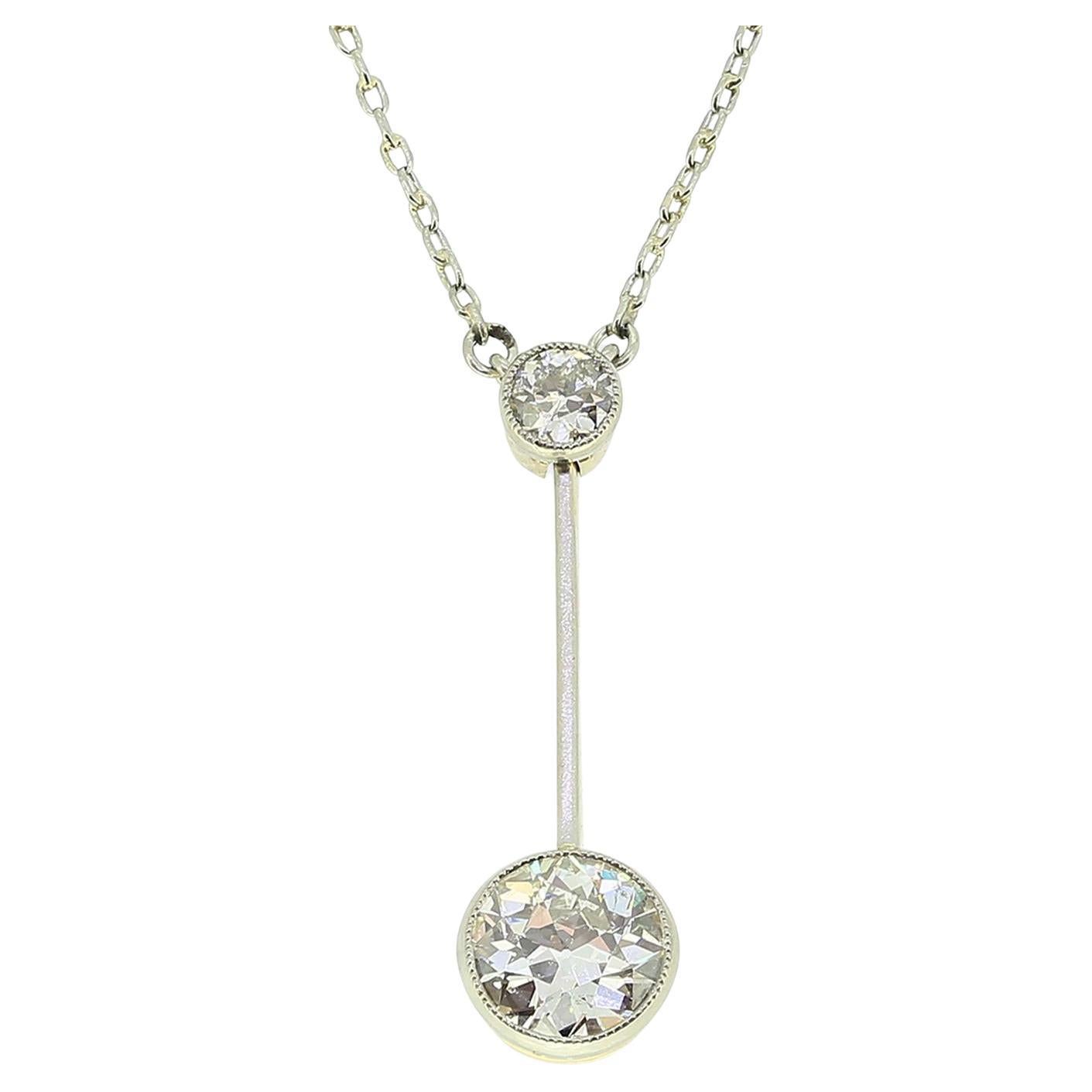 Edwardian Diamond Drop Pendant Necklace For Sale