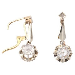 Longues boucles d'oreilles édouardiennes en or et platine, taille rose hollandaise, 1,10 carat