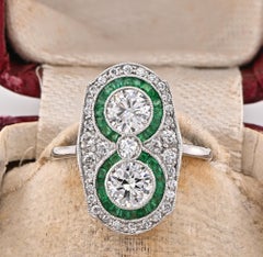 Edwardian Diamond Emerald Platinum rare Ring