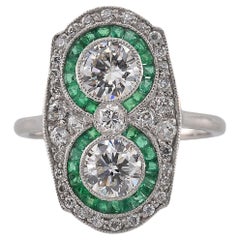 Antique Edwardian Diamond Emerald Platinum rare Ring
