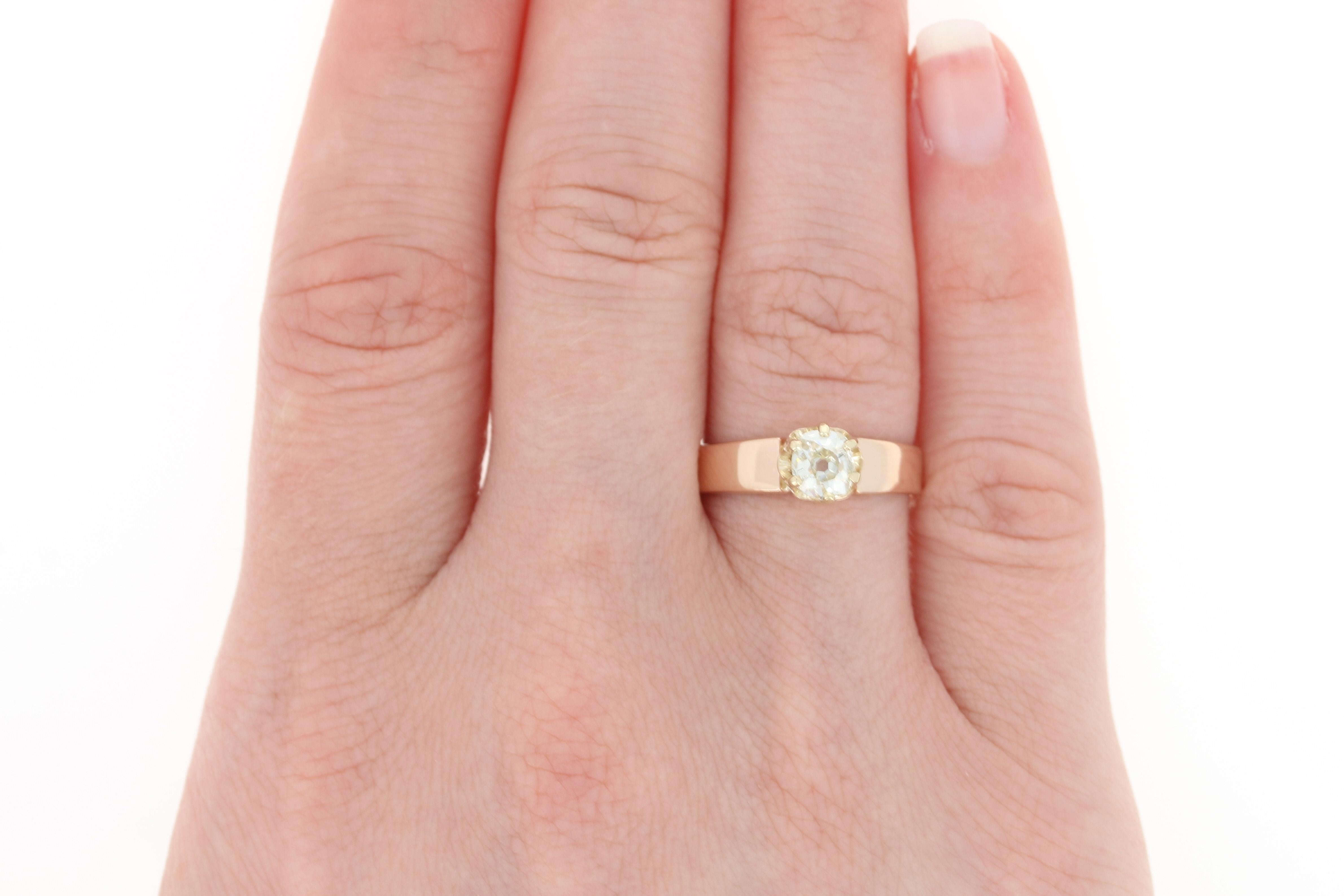 Women's Edwardian Diamond Ring, 14 Karat Gold Antique Solitaire Mine Cut .59 Carat