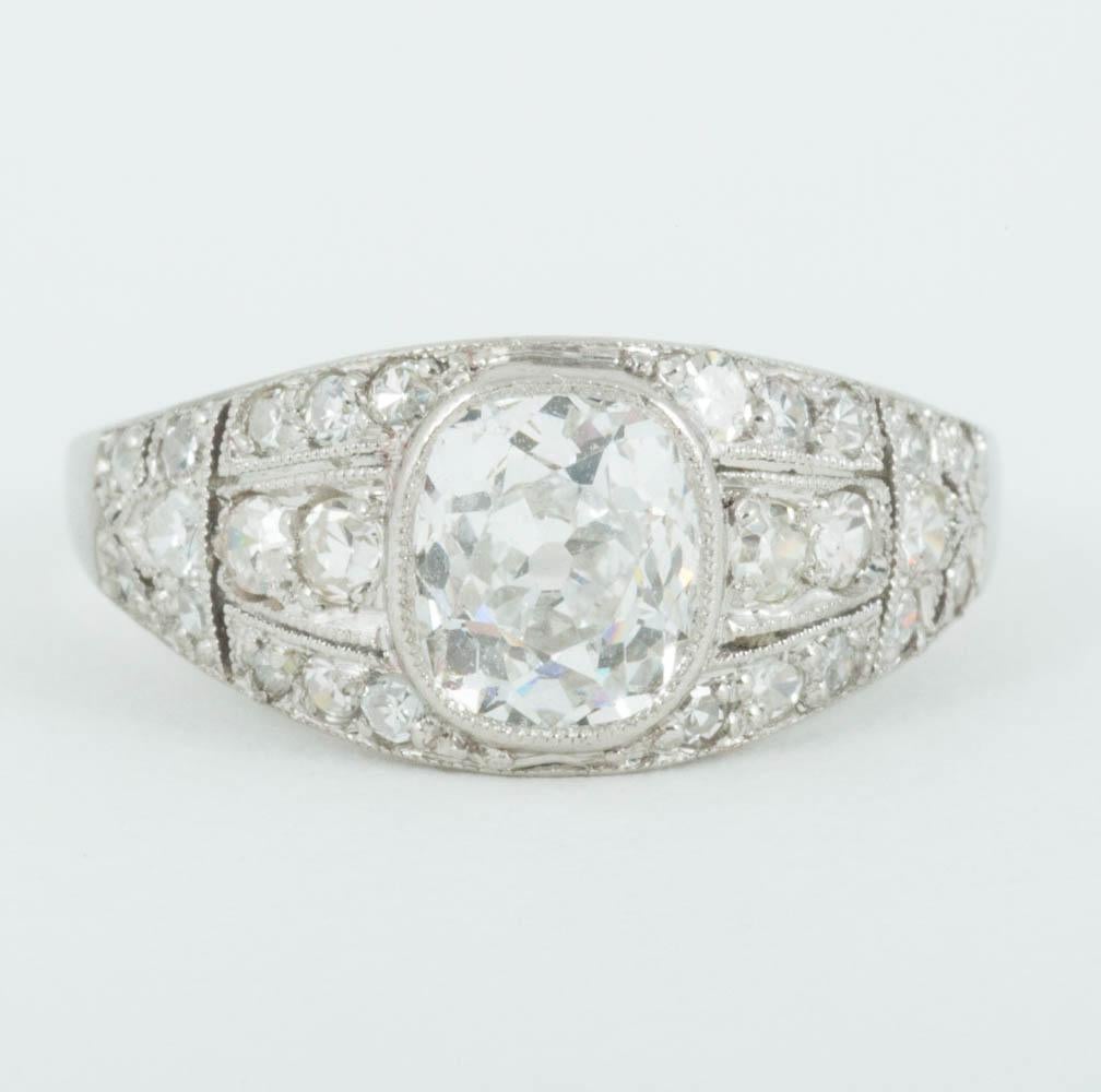 Edwardian Diamond ring with center stone approx 1ct+ set in mill grain platinum
Finger size G