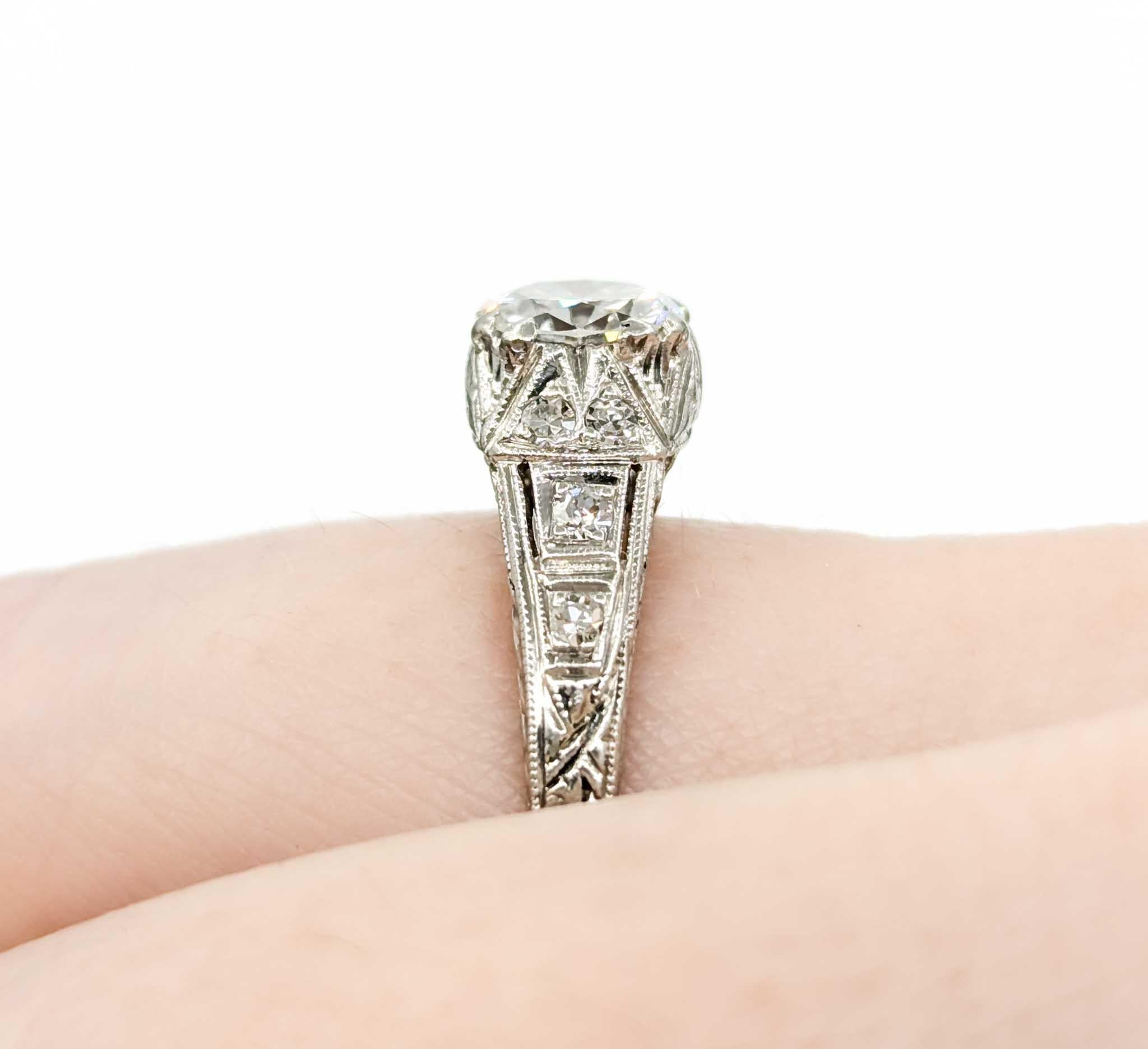 Round Cut Edwardian Diamond Engagement Ring in Platinum For Sale