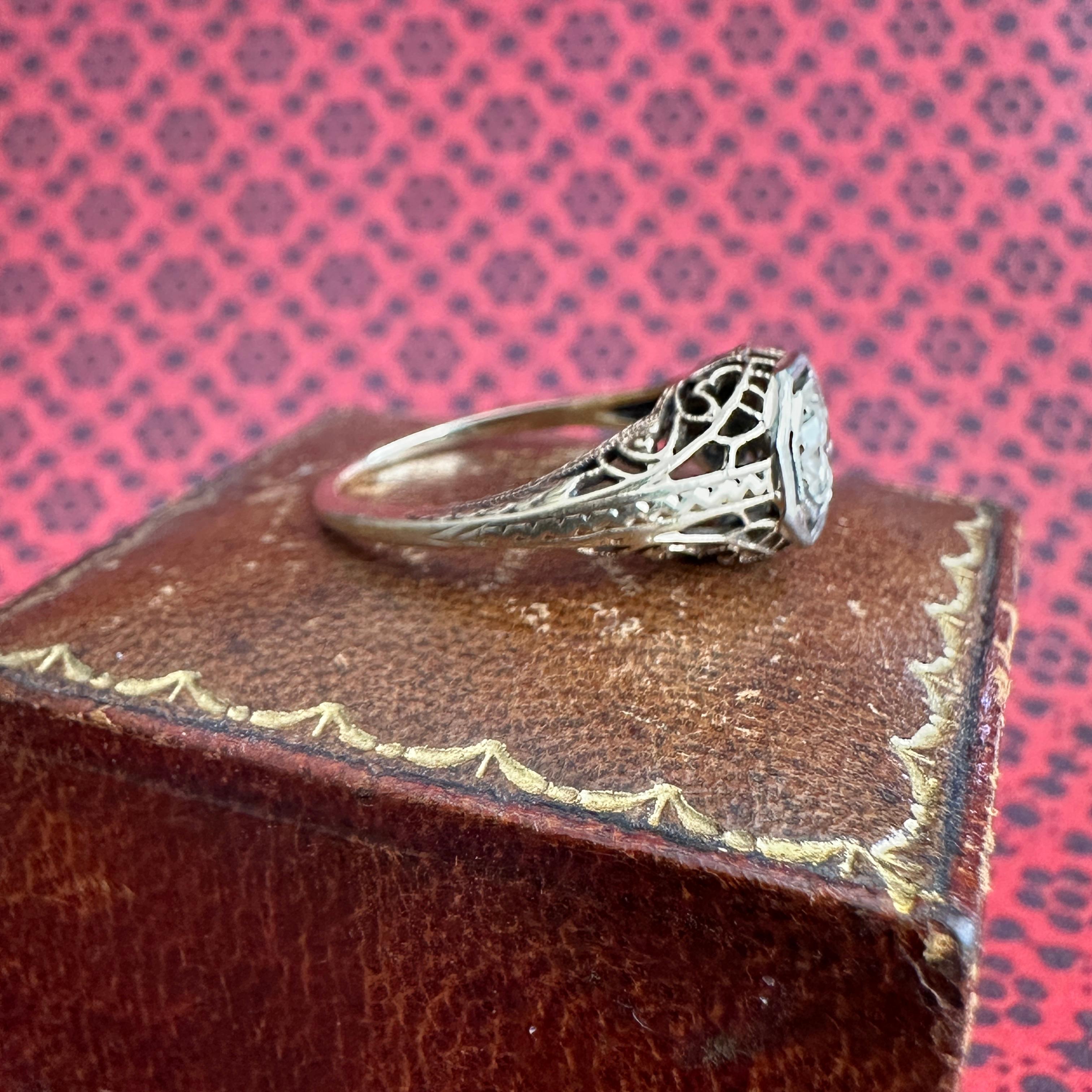 Edwardian Diamond Filigree 14K Yellow Gold Engagement Ring 8