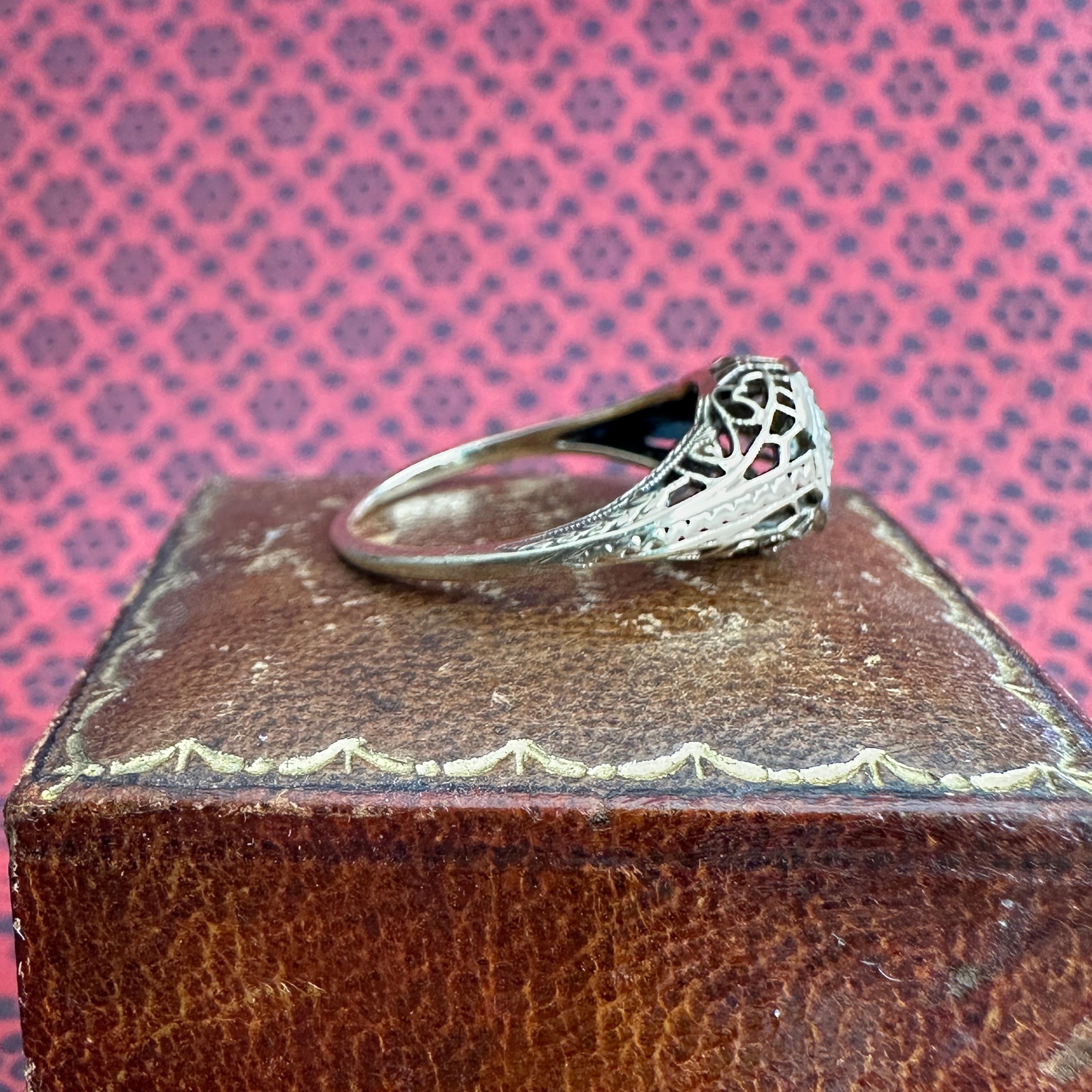 Edwardian Diamond Filigree 14K Yellow Gold Engagement Ring 9