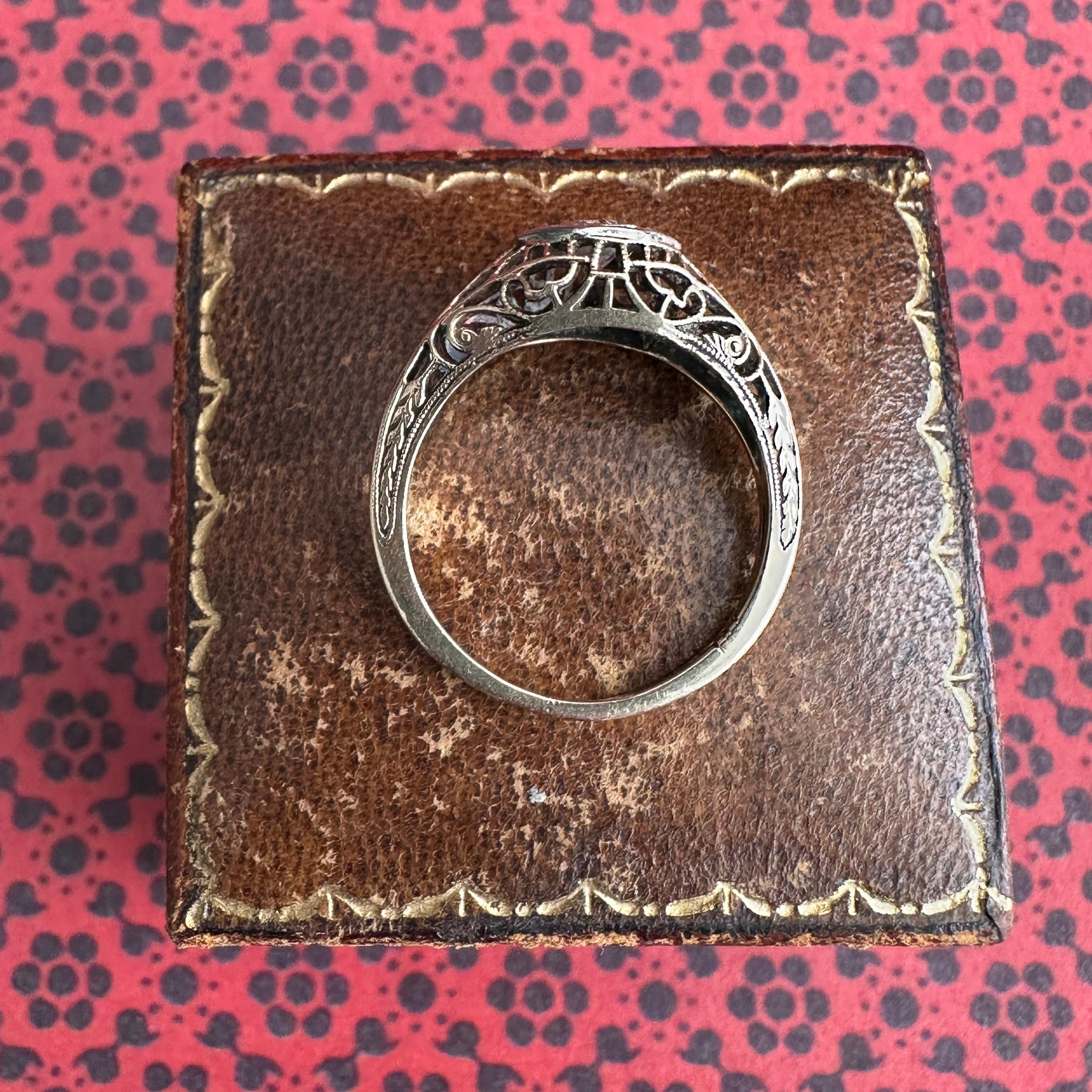 Edwardian Diamond Filigree 14K Yellow Gold Engagement Ring 10