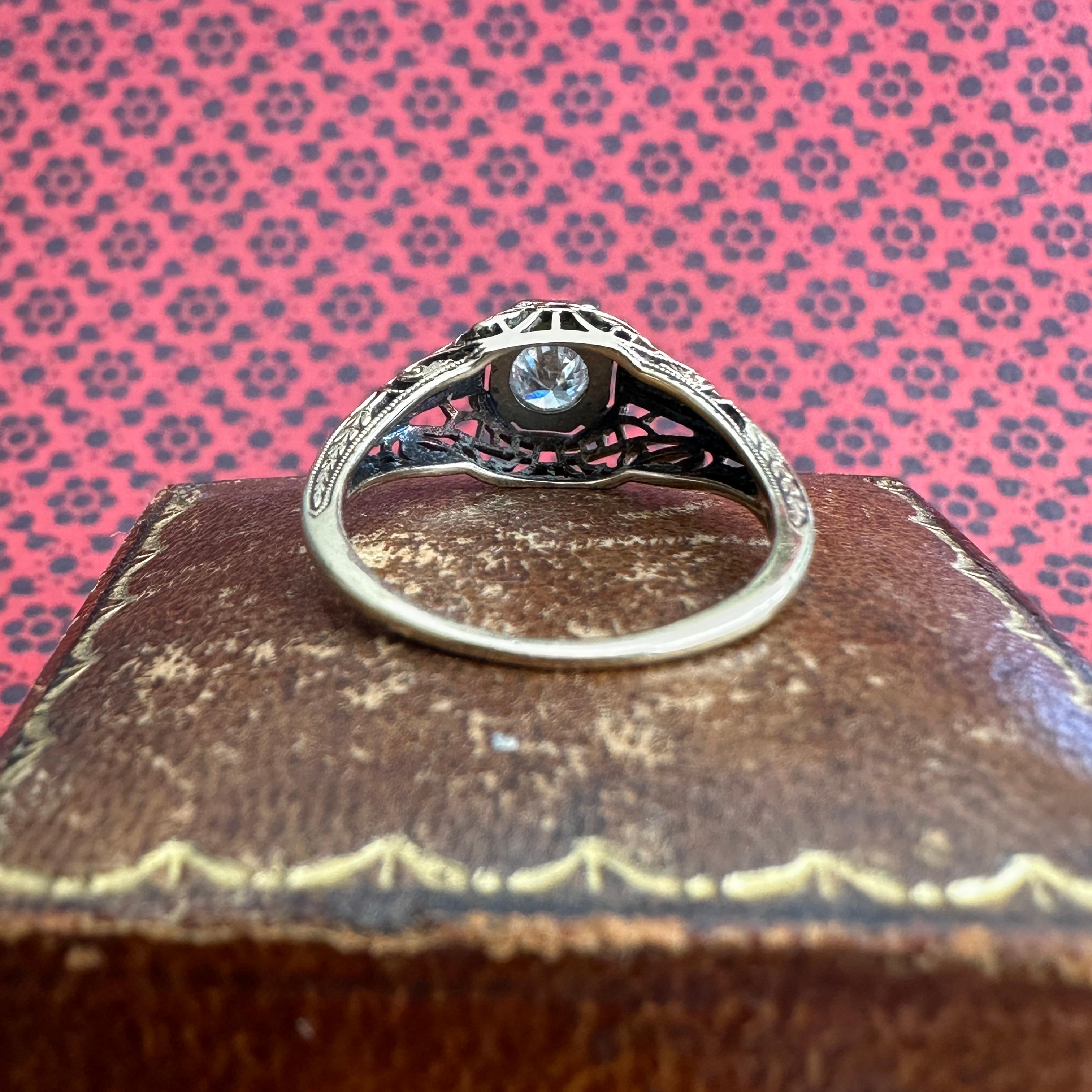 Edwardian Diamond Filigree 14K Yellow Gold Engagement Ring 11
