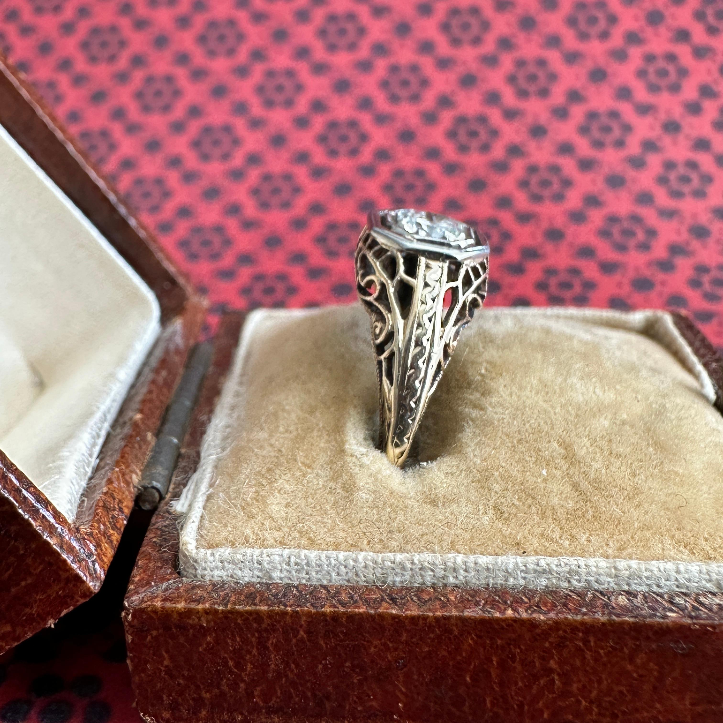 Women's Edwardian Diamond Filigree 14K Yellow Gold Engagement Ring