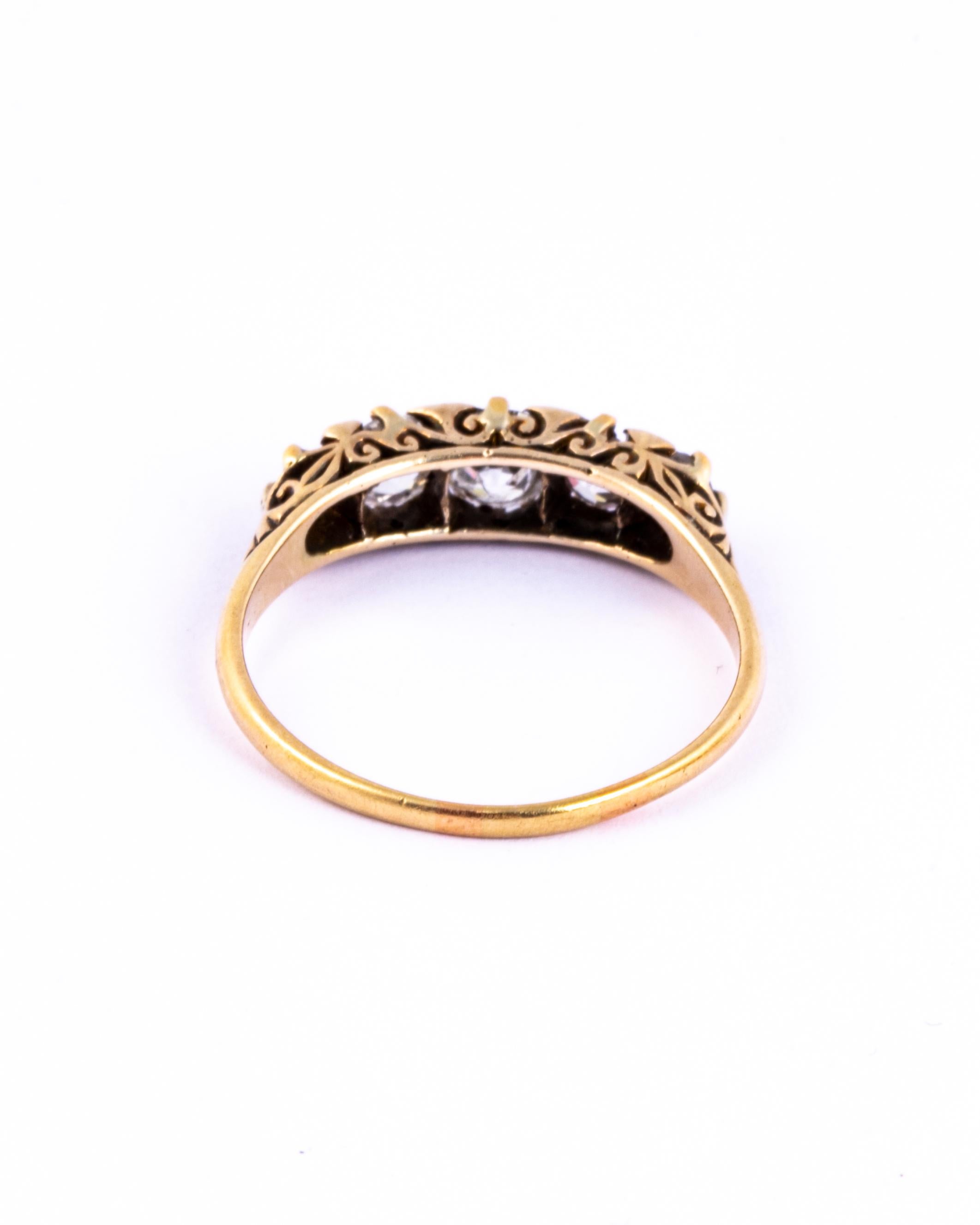 Old Mine Cut Edwardian Diamond Five-Stone 18 Carat Gold Ring