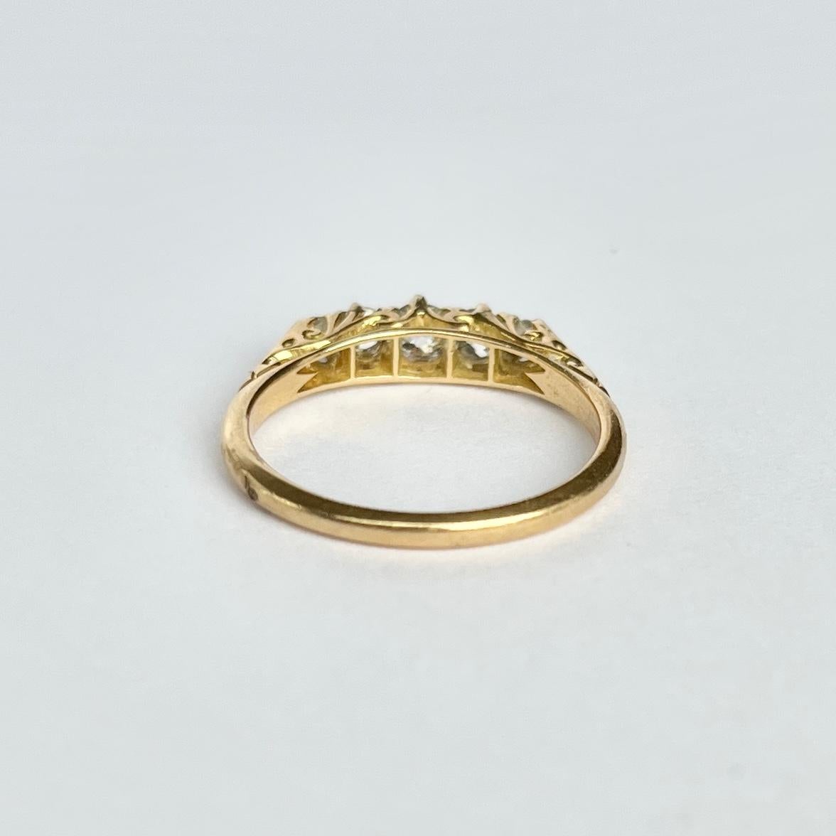 Old Mine Cut Edwardian Diamond Five-Stone 18 Carat Gold Ring For Sale
