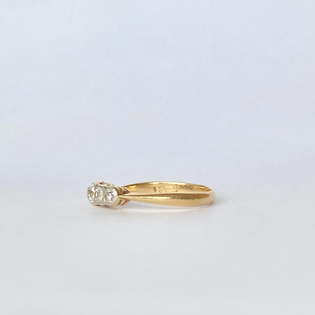 Diamantring mit fünf Steinen aus 18 Karat Gold im Edwardianischen Stil Damen