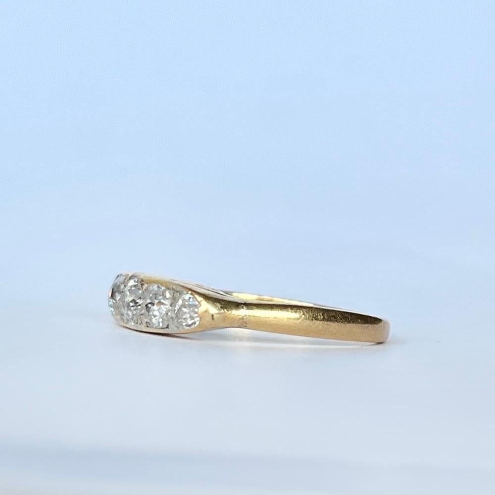 Edwardian Diamond Five-Stone 18 Carat Gold Ring In Good Condition In Chipping Campden, GB