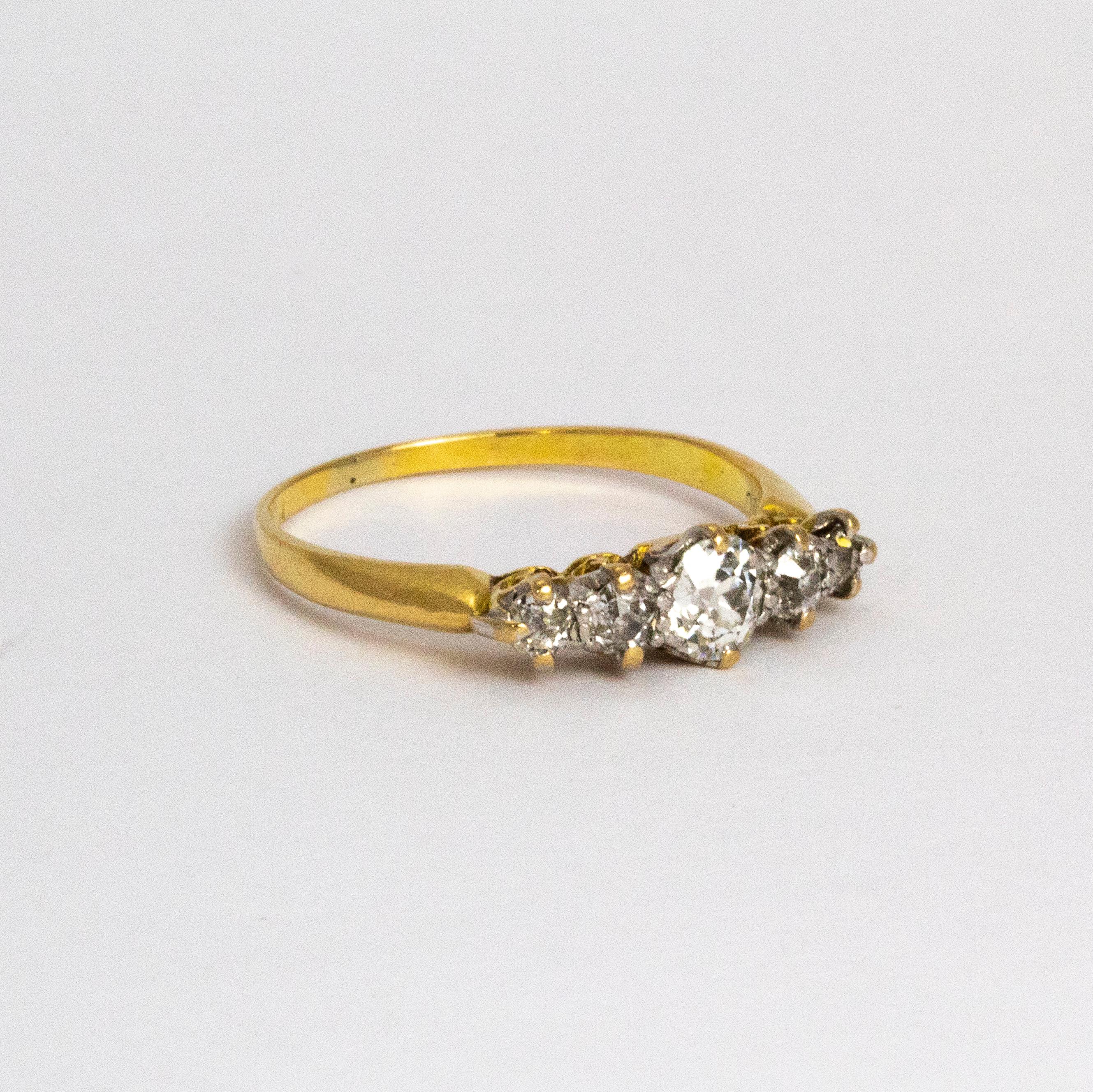 Edwardian Diamond Five-Stone 18 Carat Gold Ring 2