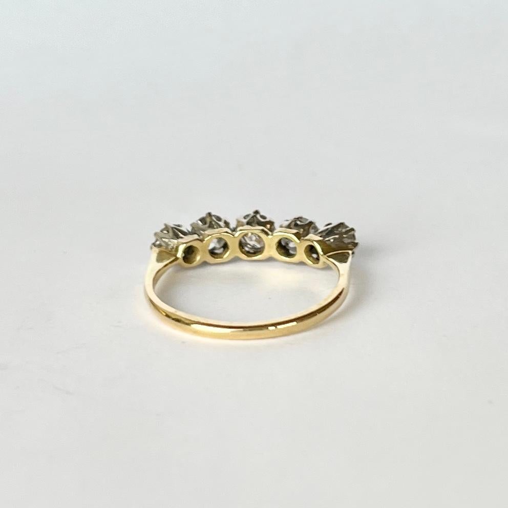 Edwardian Diamond Five-Stone and Platinum Ring In Good Condition In Chipping Campden, GB
