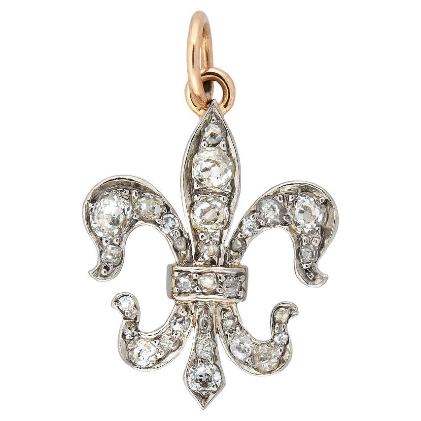 Edwardian Diamond Fleur-de-Lys Pendant 0.90ctw For Sale