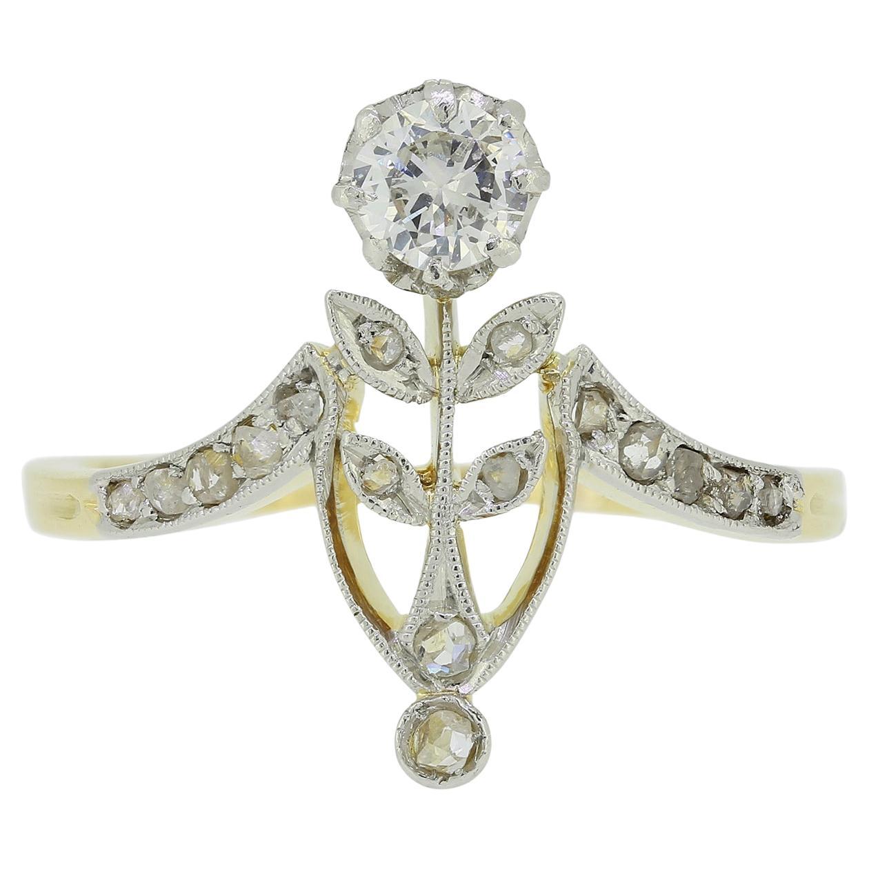 Edwardian Diamond Flower Ring For Sale