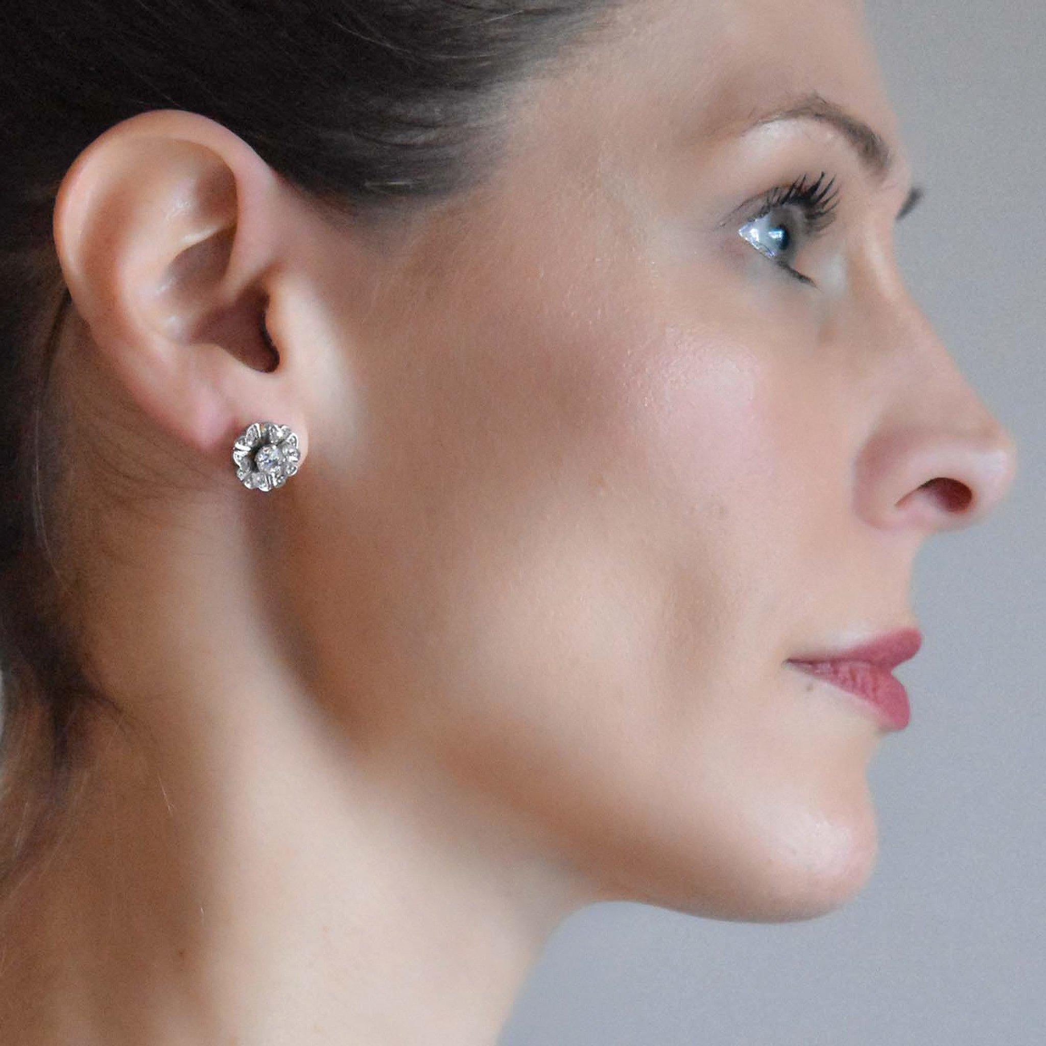 Edwardian Diamond Flower Stud Earrings 1