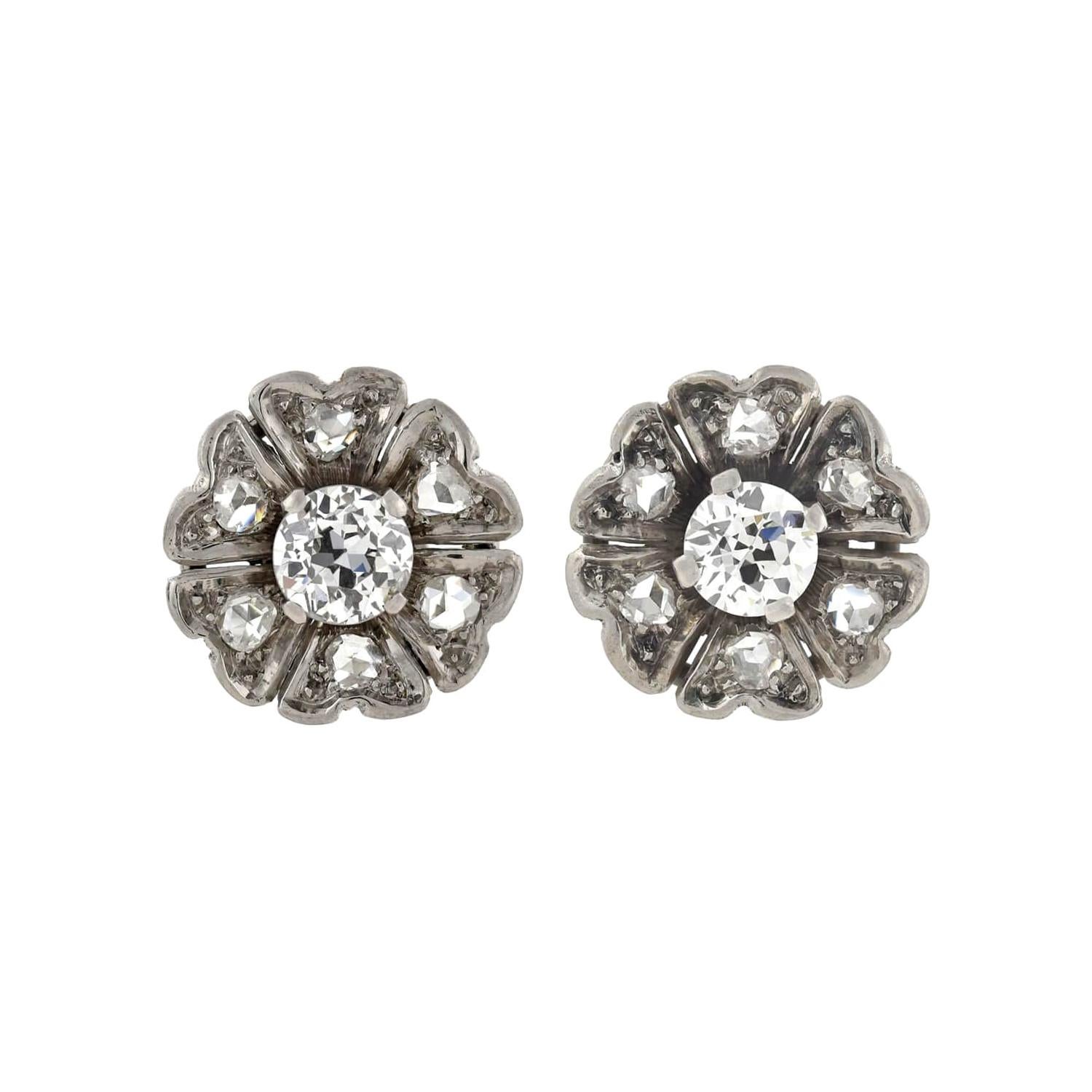 Edwardian Diamond Flower Stud Earrings