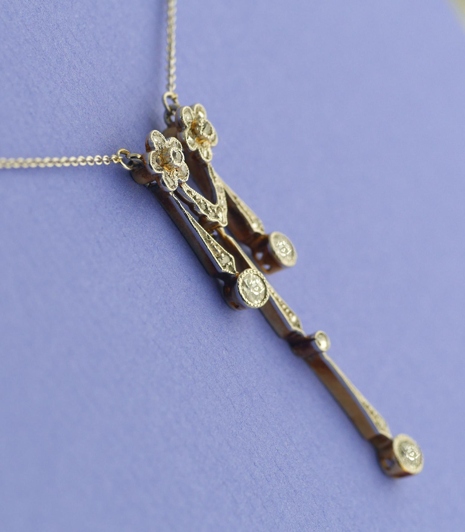 Edwardian, Diamond, Gold and Platinum Double Drop Pendant, circa 1910 For Sale 3