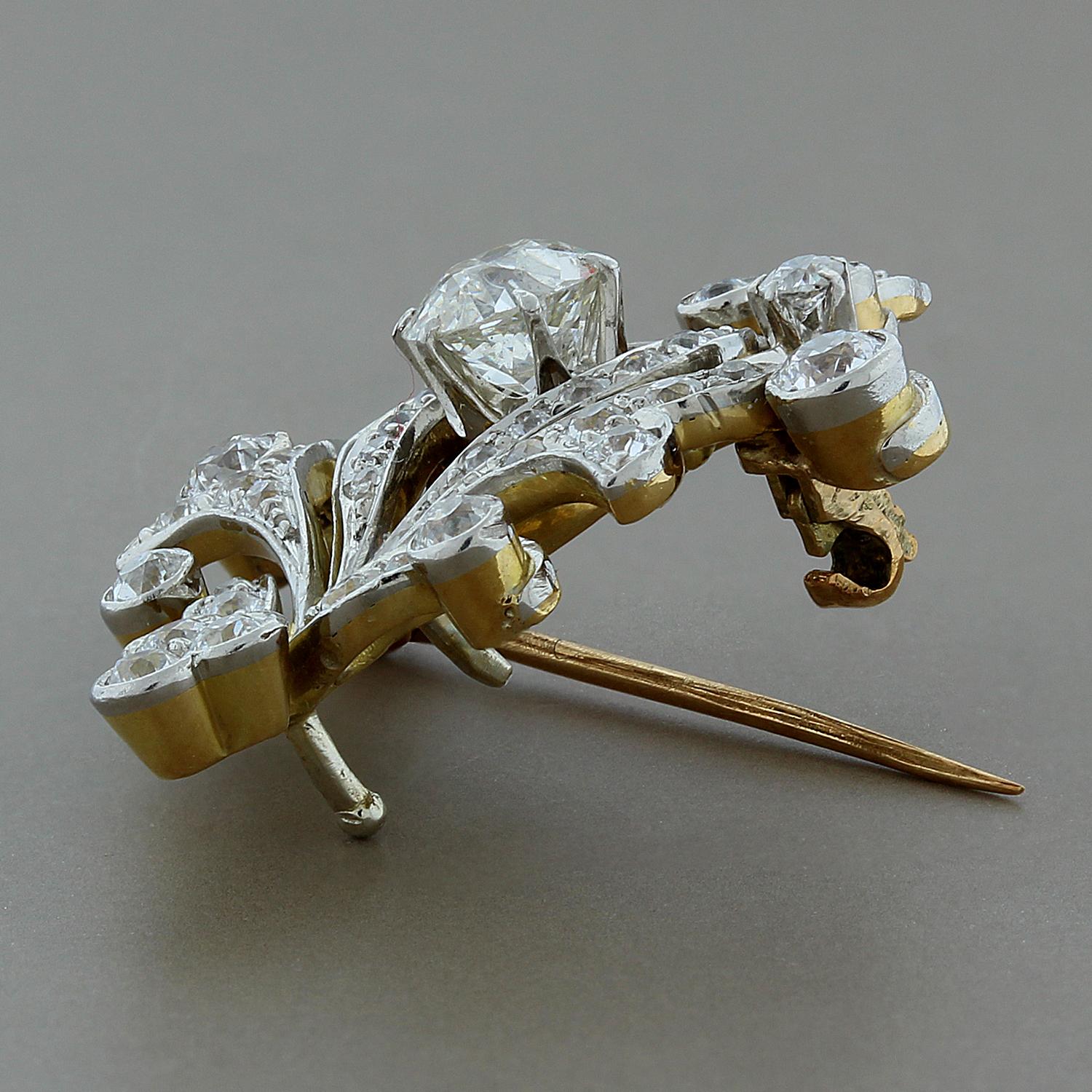 Édouardien Broche édouardienne en or et diamants en vente