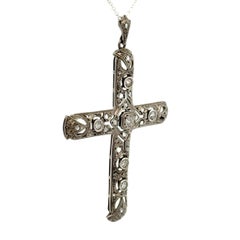 Edwardian Diamond Gold Cross Pendant c.1910 Necklace Estate Fine Jewelry