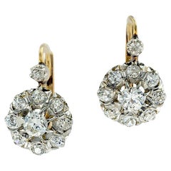 Edwardian Diamond Gold Platinum Cluster Earrings