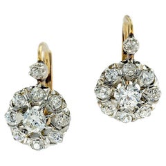 Edwardianische Diamant-Gold-Platin-Cluster-Ohrringe