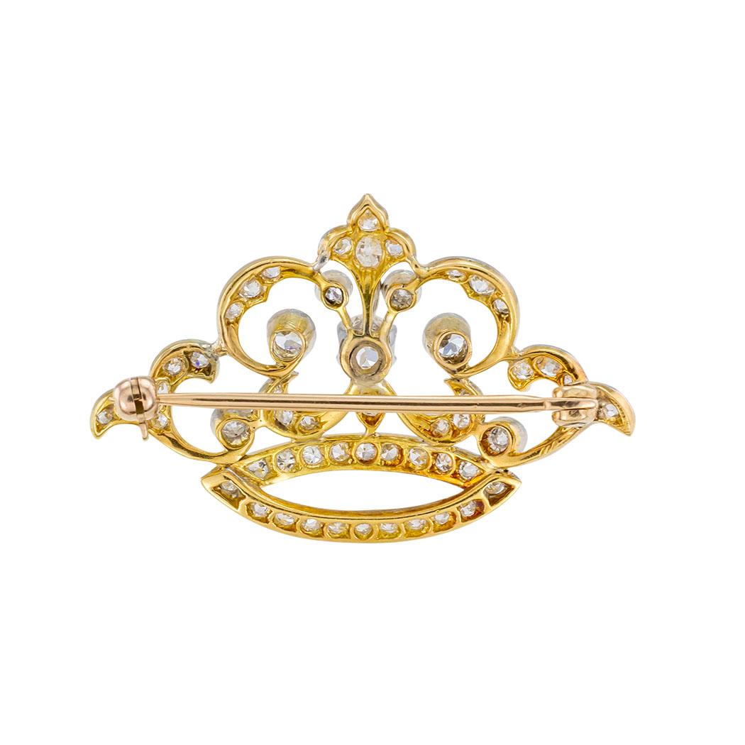 Edwardian Diamond Gold Platinum Crown Brooch In Good Condition In Los Angeles, CA