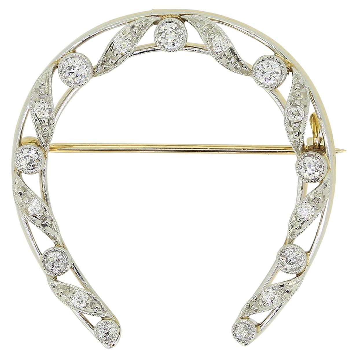Edwardian Diamond Horseshoe Brooch For Sale