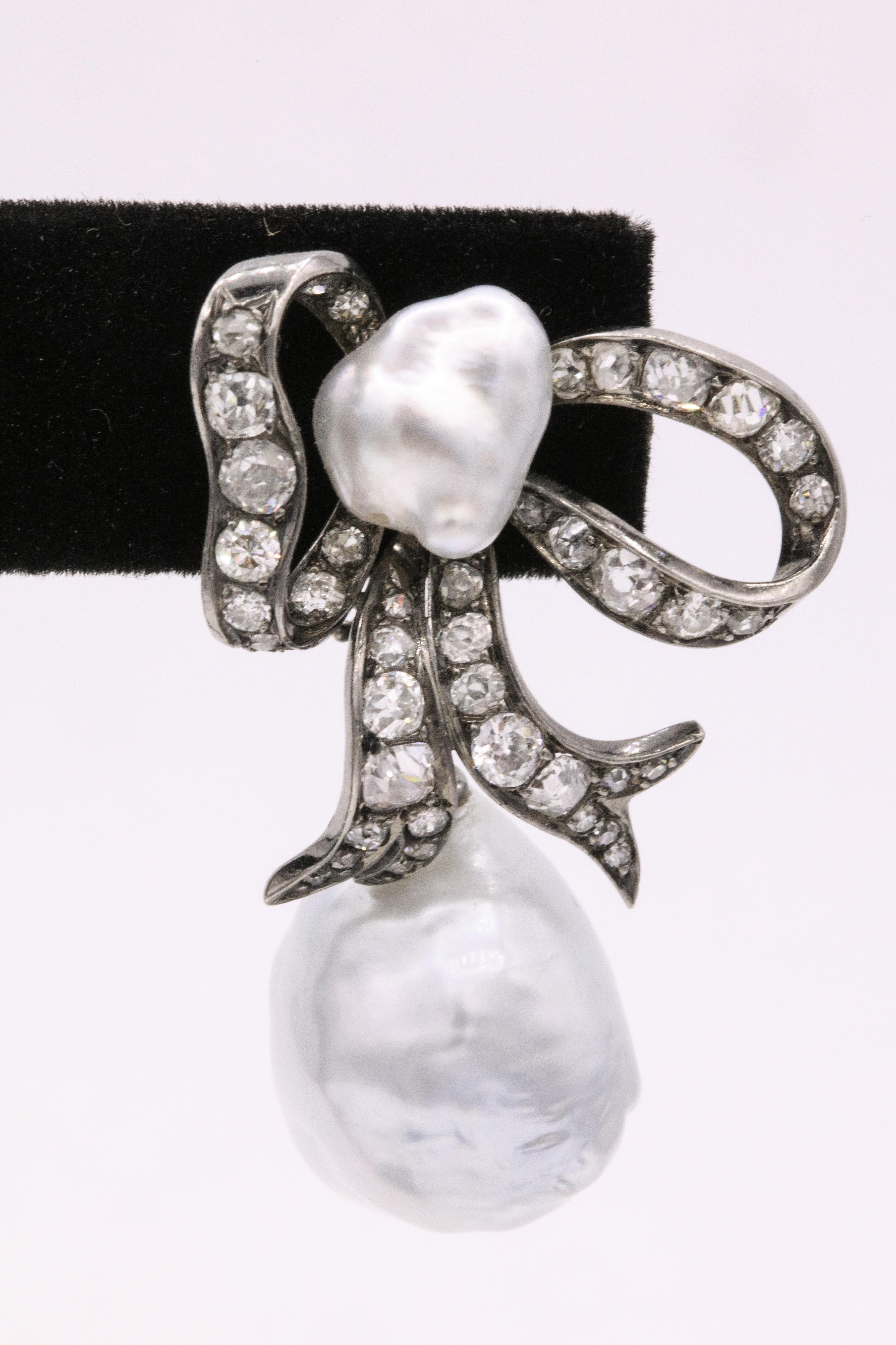 Women's Edwardian Diamond Keshi South Sea Pearl Earrings Platinum