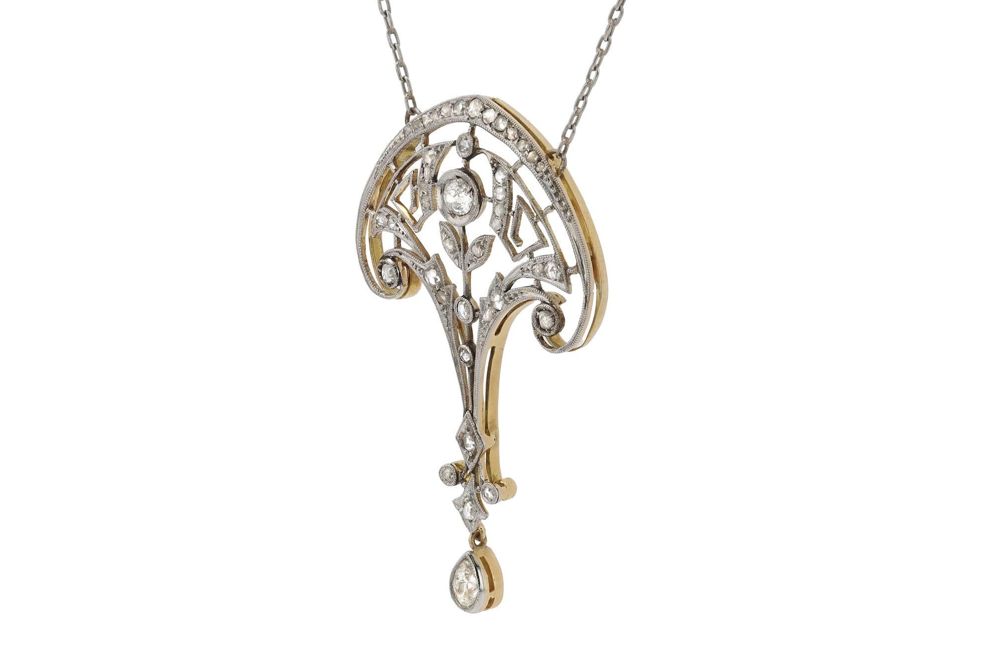 Edoardiano Collana con ciondolo in platino con diamante edoardiano Lavalier in vendita