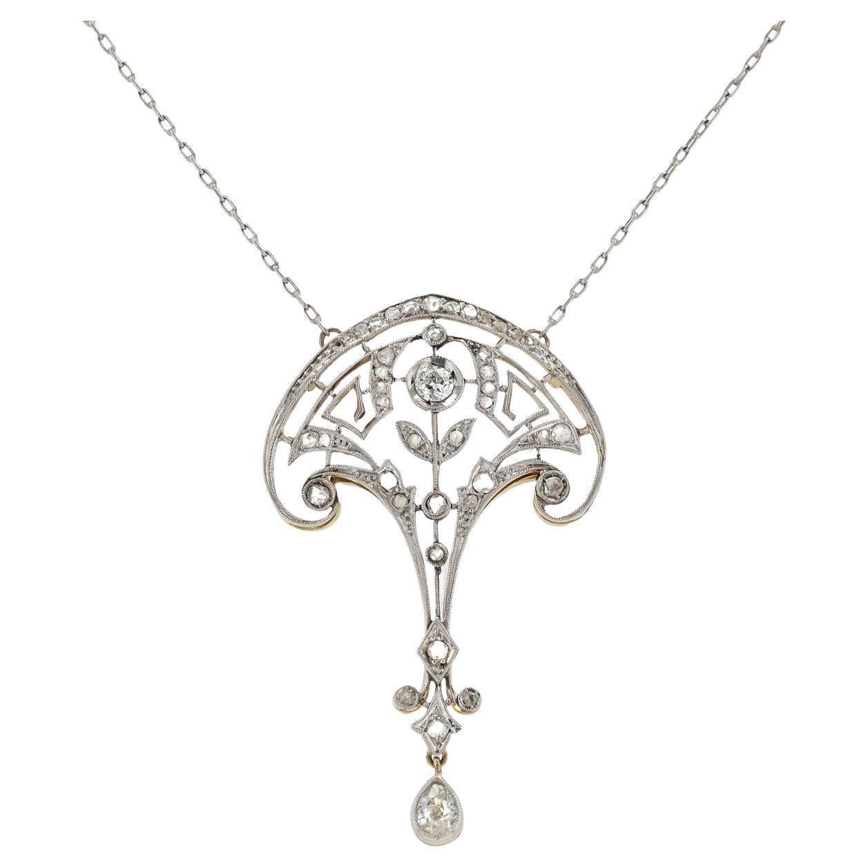 Edwardian Diamond Lavalier Platinum Pendant Necklace