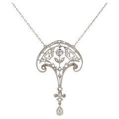 Antique Edwardian Diamond Lavalier Platinum Pendant Necklace