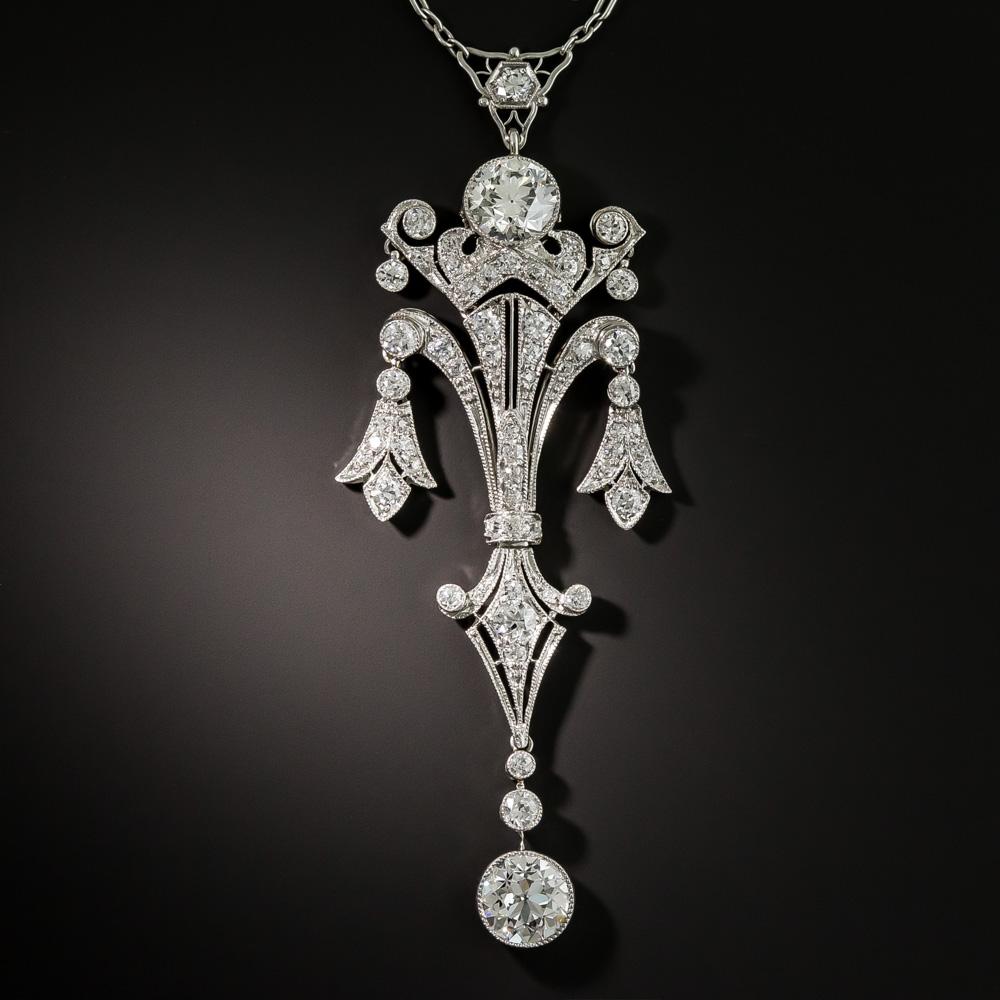 Edwardian Diamond Lavalière Necklace In Excellent Condition For Sale In San Francisco, CA