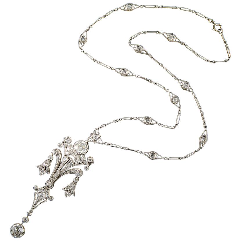 Edwardian Diamond Lavalière Necklace For Sale
