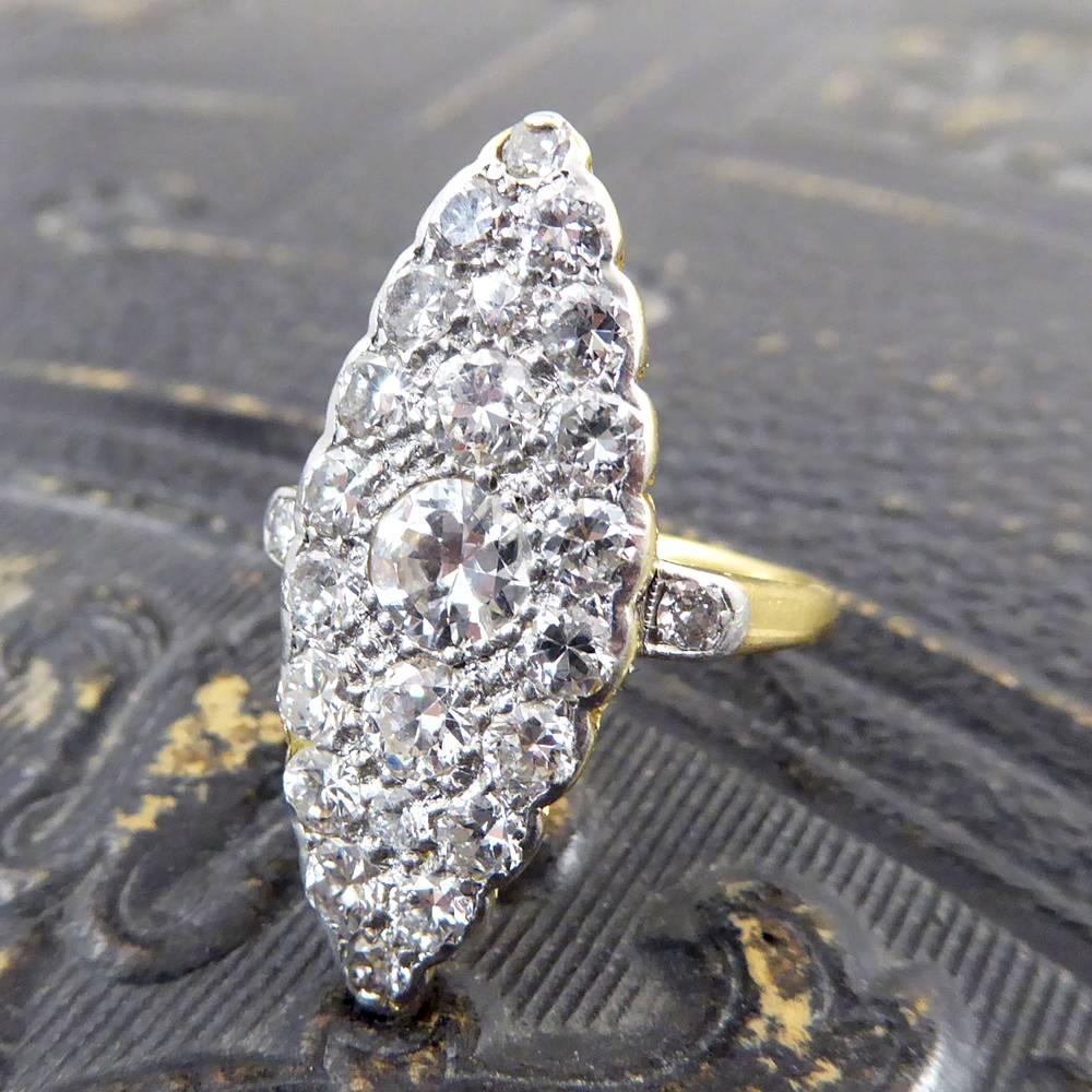 Edwardian Diamond Marquise Ring in 18 Carat Yellow Gold and Platinum 3