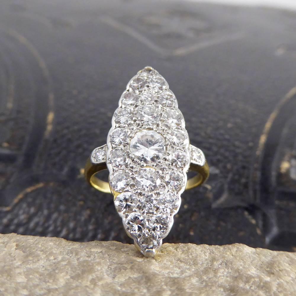 Edwardian Diamond Marquise Ring in 18 Carat Yellow Gold and Platinum 1