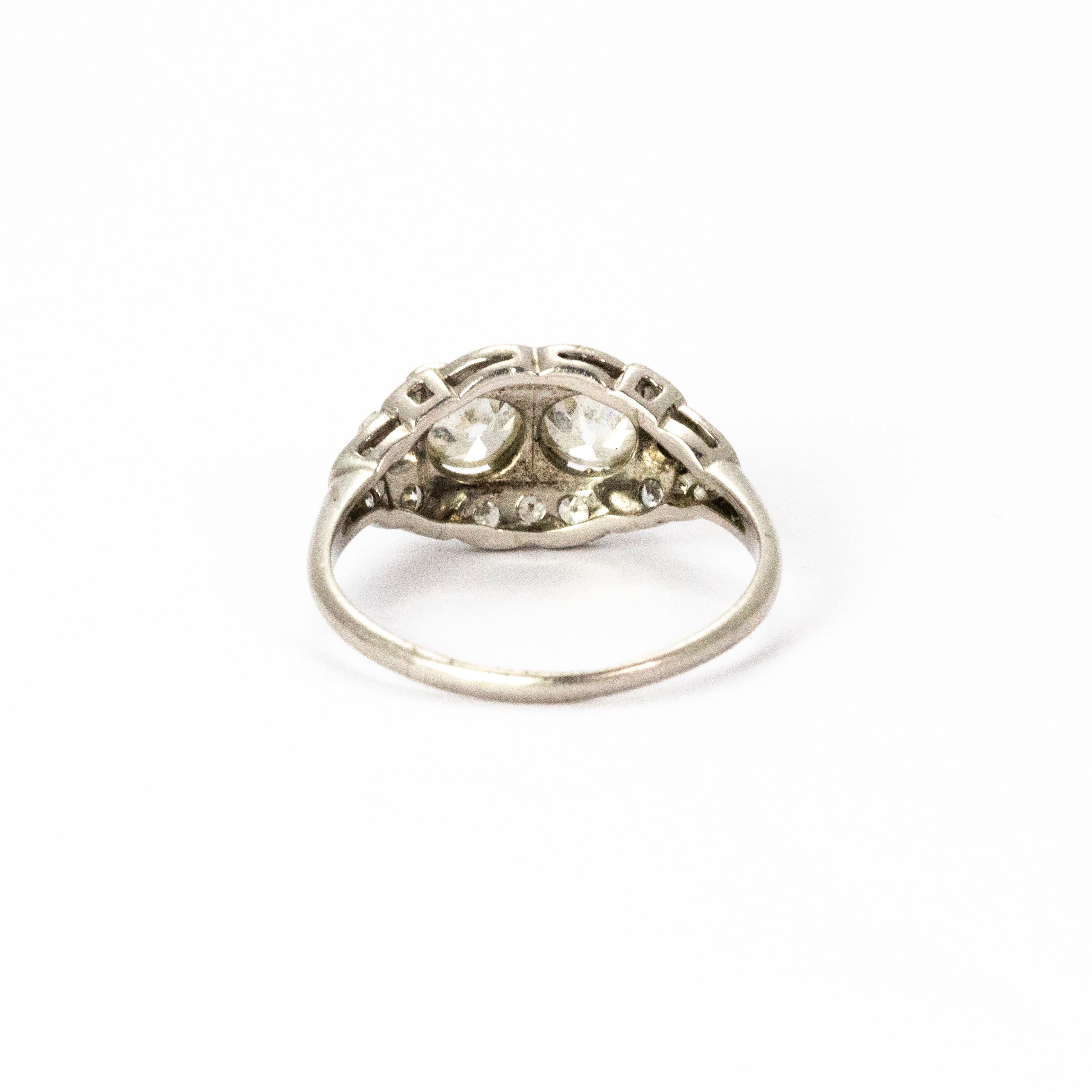 Certified Art Deco Diamond Moi Et Toi Platinum Ring In Good Condition In Chipping Campden, GB
