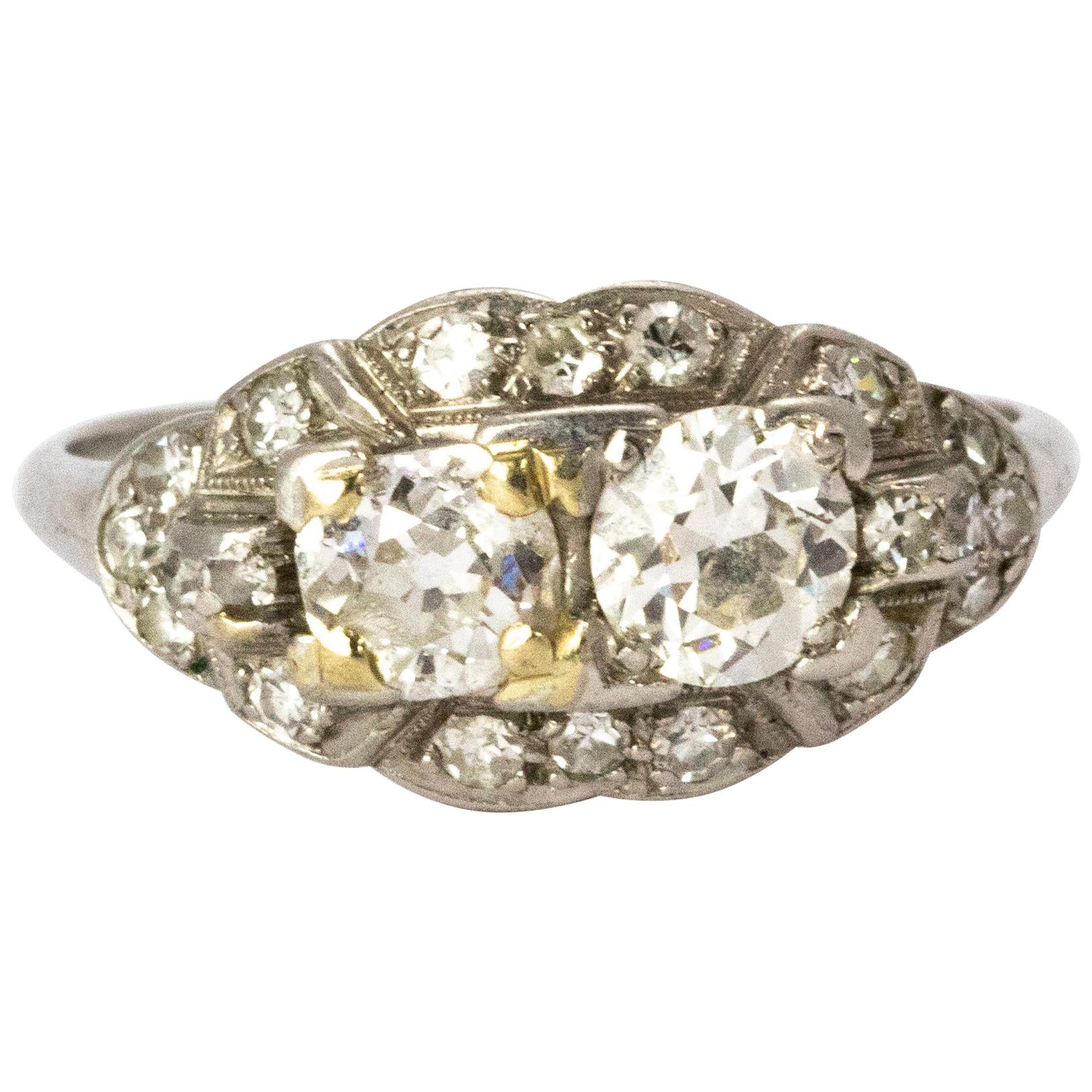Certified Art Deco Diamond Moi Et Toi Platinum Ring