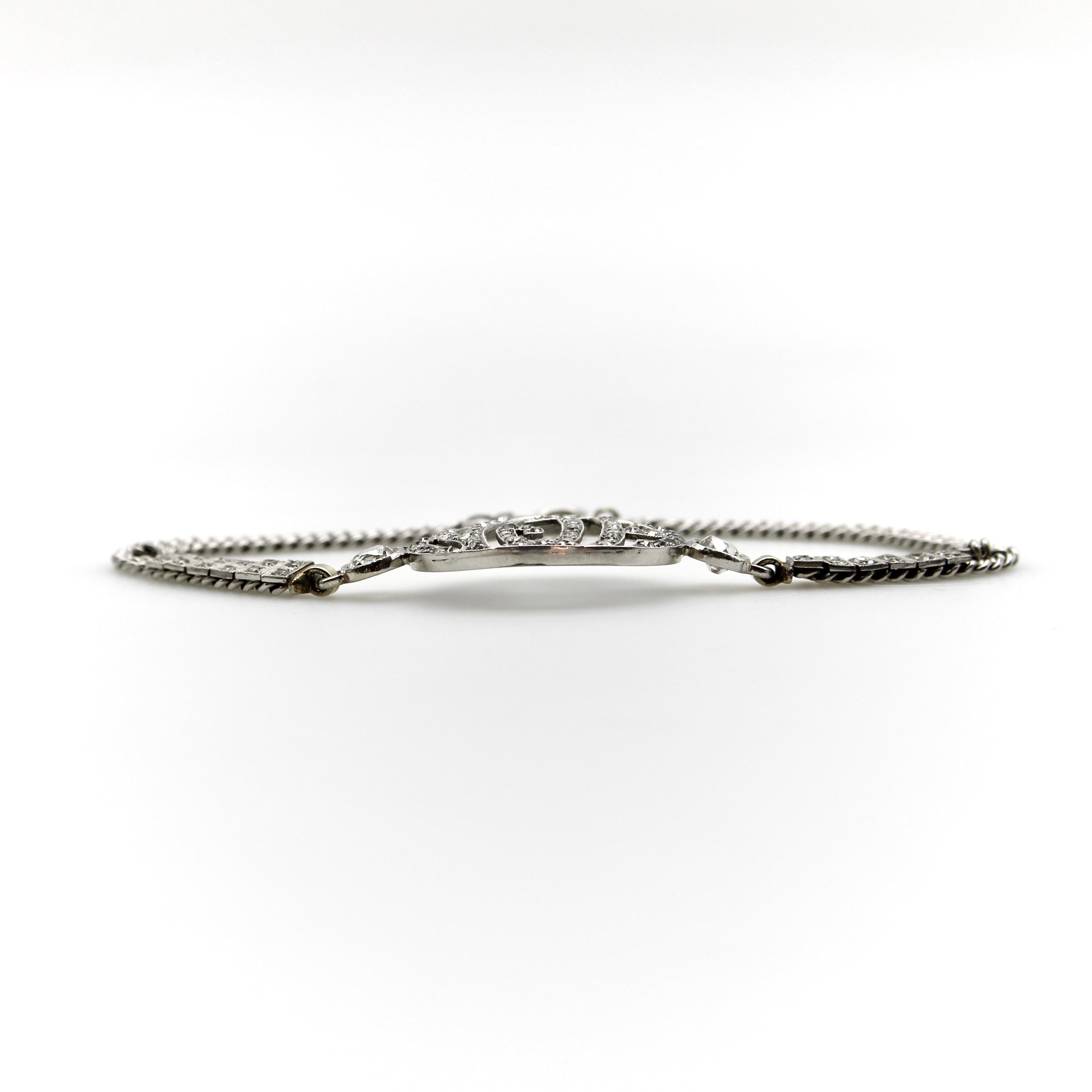 da uomo o donna Bracciale Monogram con diamante edoardiano in oro bianco 10 carati in vendita